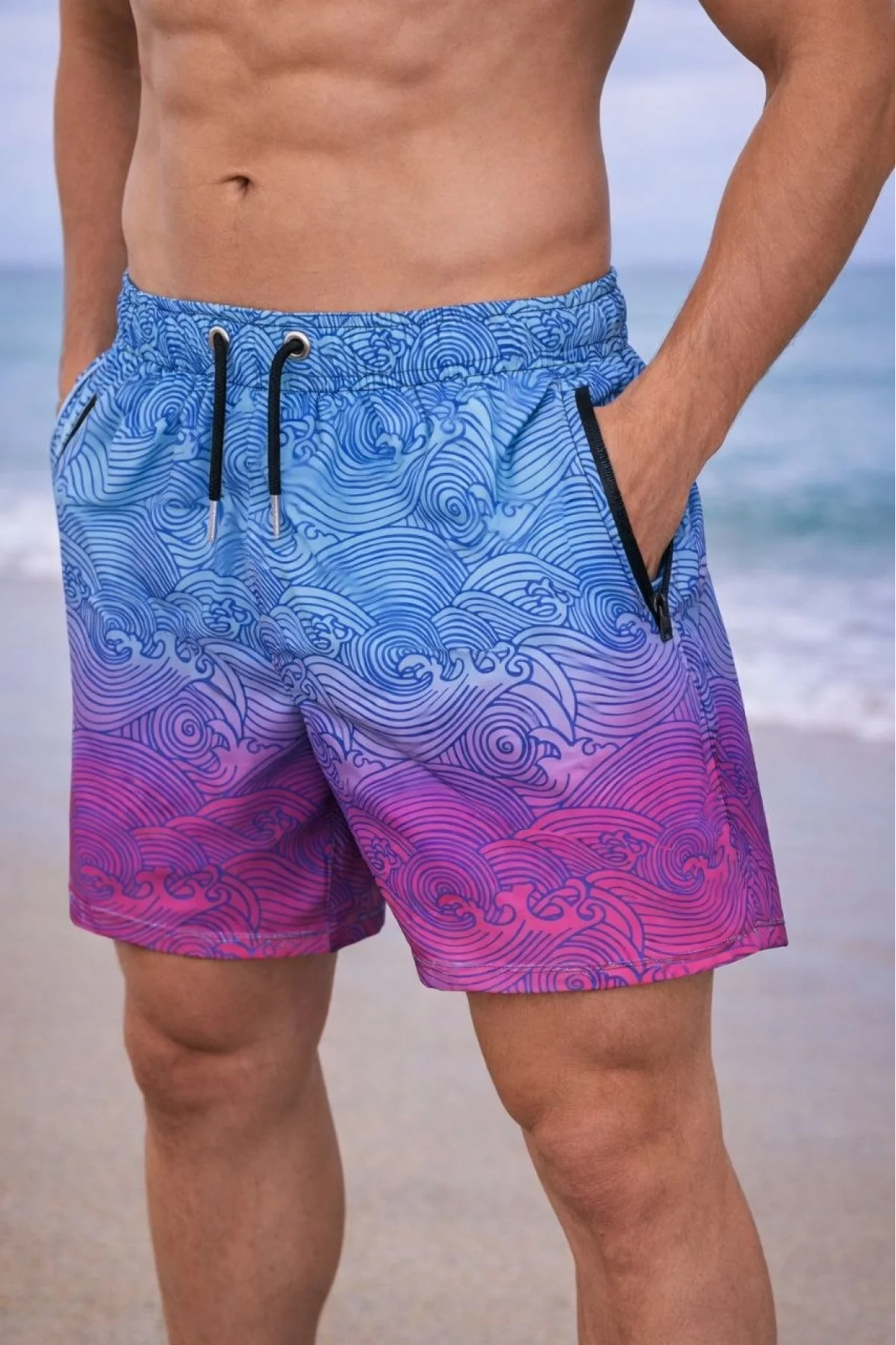 Erkek Deniz Şortu Fermuarlı Cepli File Astarlı Hızlı Kuruyan Premium - Çok Renkli