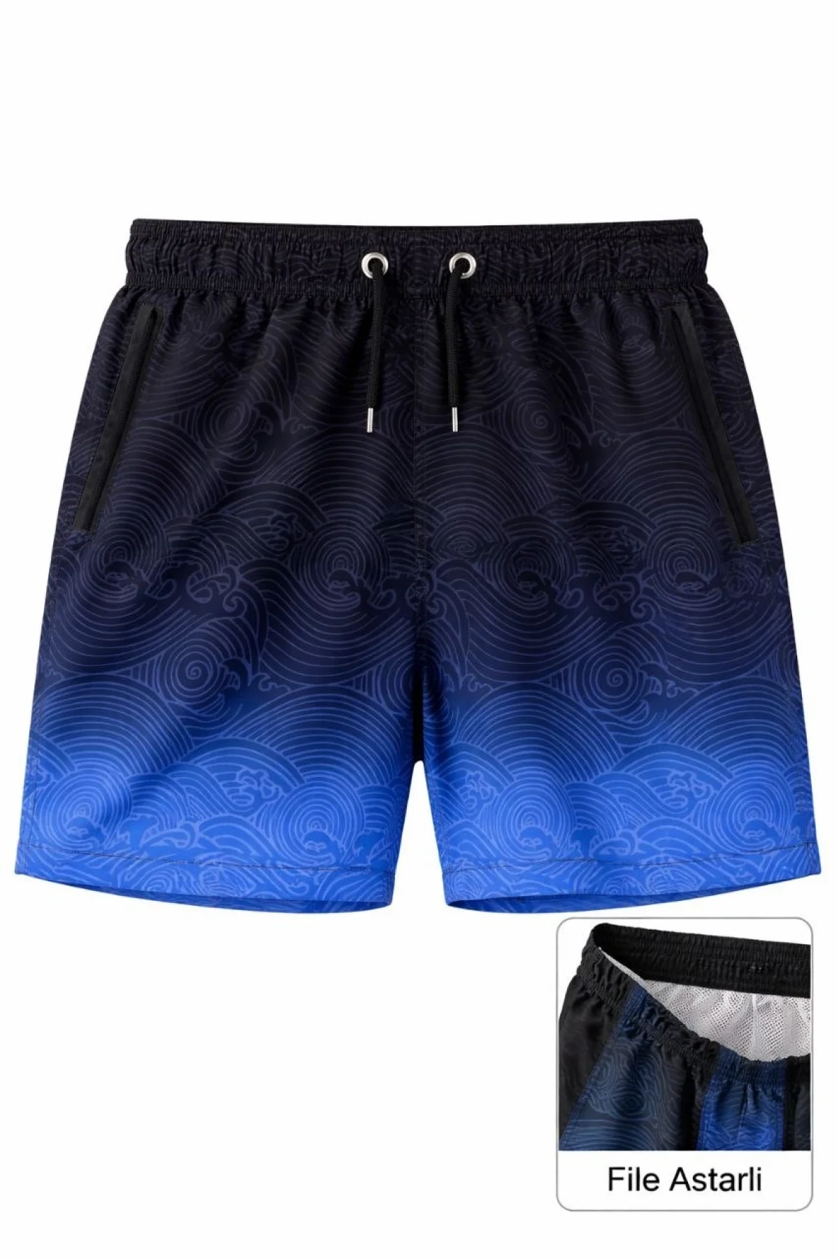 Erkek Deniz Şortu Fermuarlı Cepli File Astarlı Hızlı Kuruyan Premium - Çok Renkli