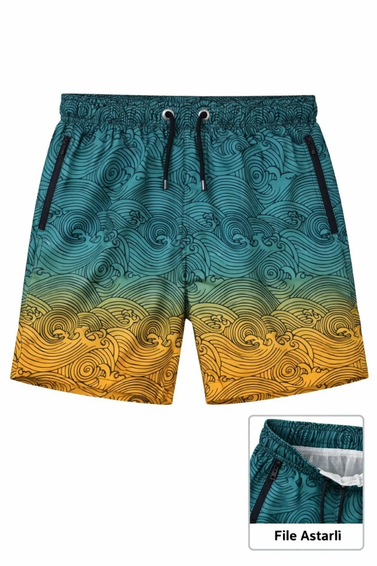 Erkek Deniz Şortu Fermuarlı Cepli File Astarlı Hızlı Kuruyan Premium - Çok Renkli