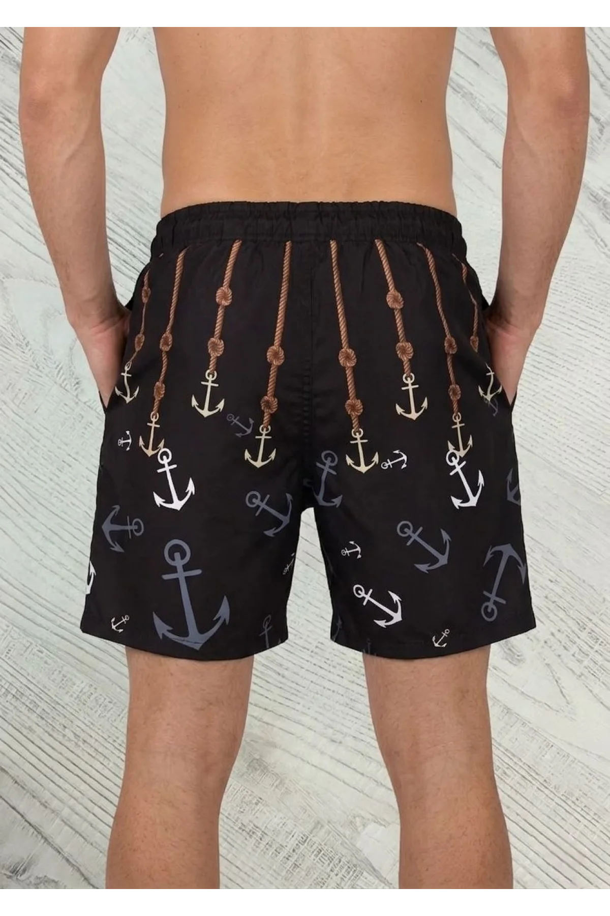 Erkek Deniz Şortu Fermuarlı Cepli File Astarlı Hızlı Kuruyan Premium - Siyah