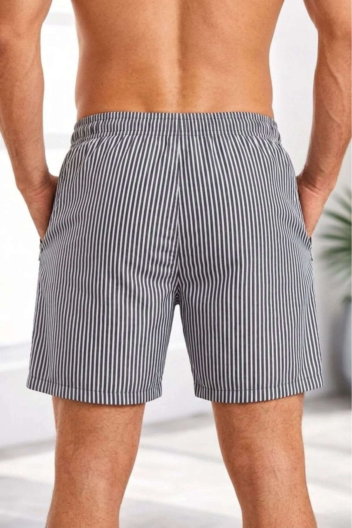 Erkek Deniz Şortu Fermuarlı Cepli File Astarlı Hızlı Kuruyan Premium - Siyah