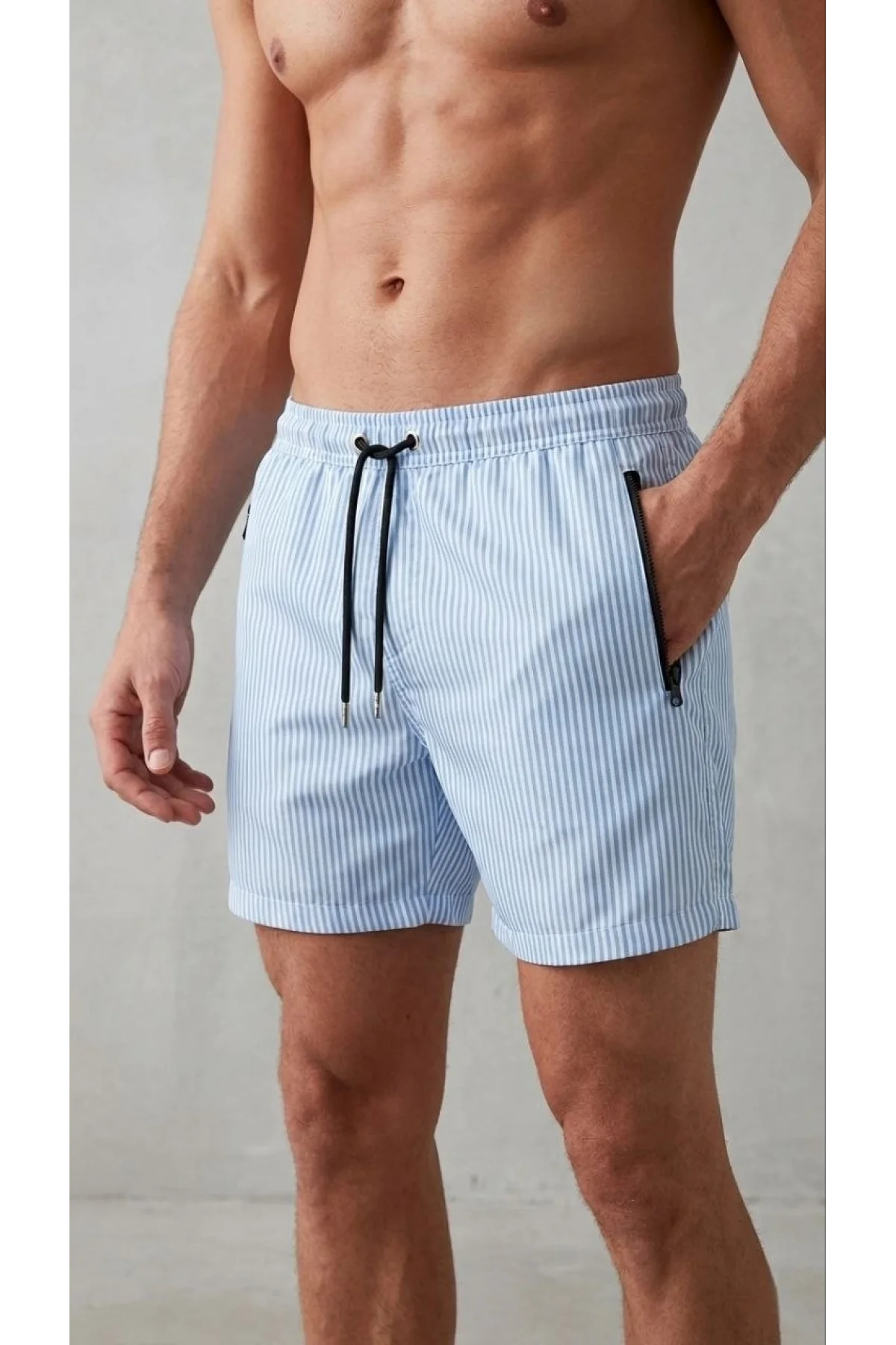 Erkek Deniz Şortu Fermuarlı Cepli File Astarlı Hızlı Kuruyan Premium - Bebek Mavisi