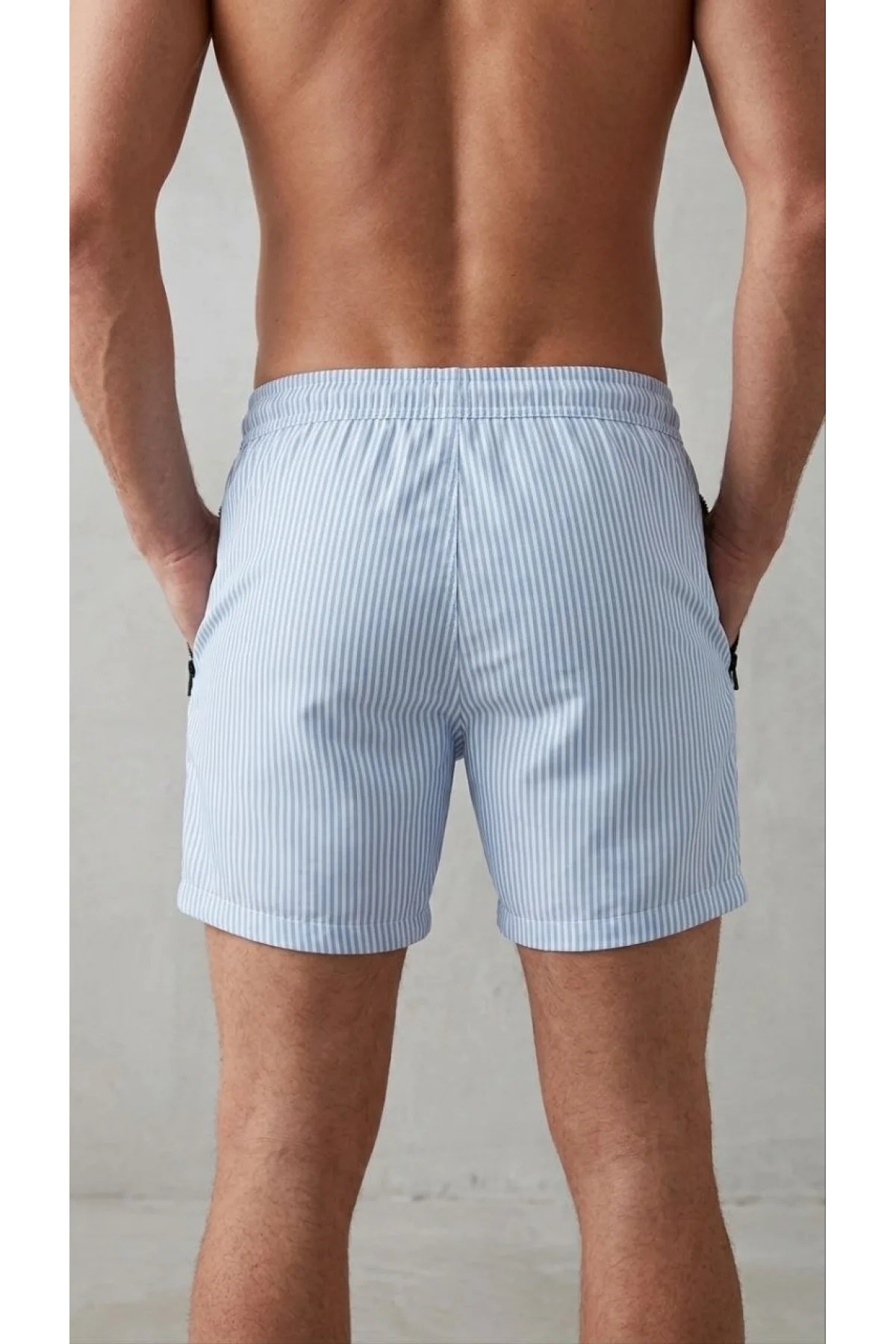 Erkek Deniz Şortu Fermuarlı Cepli File Astarlı Hızlı Kuruyan Premium - Bebek Mavisi