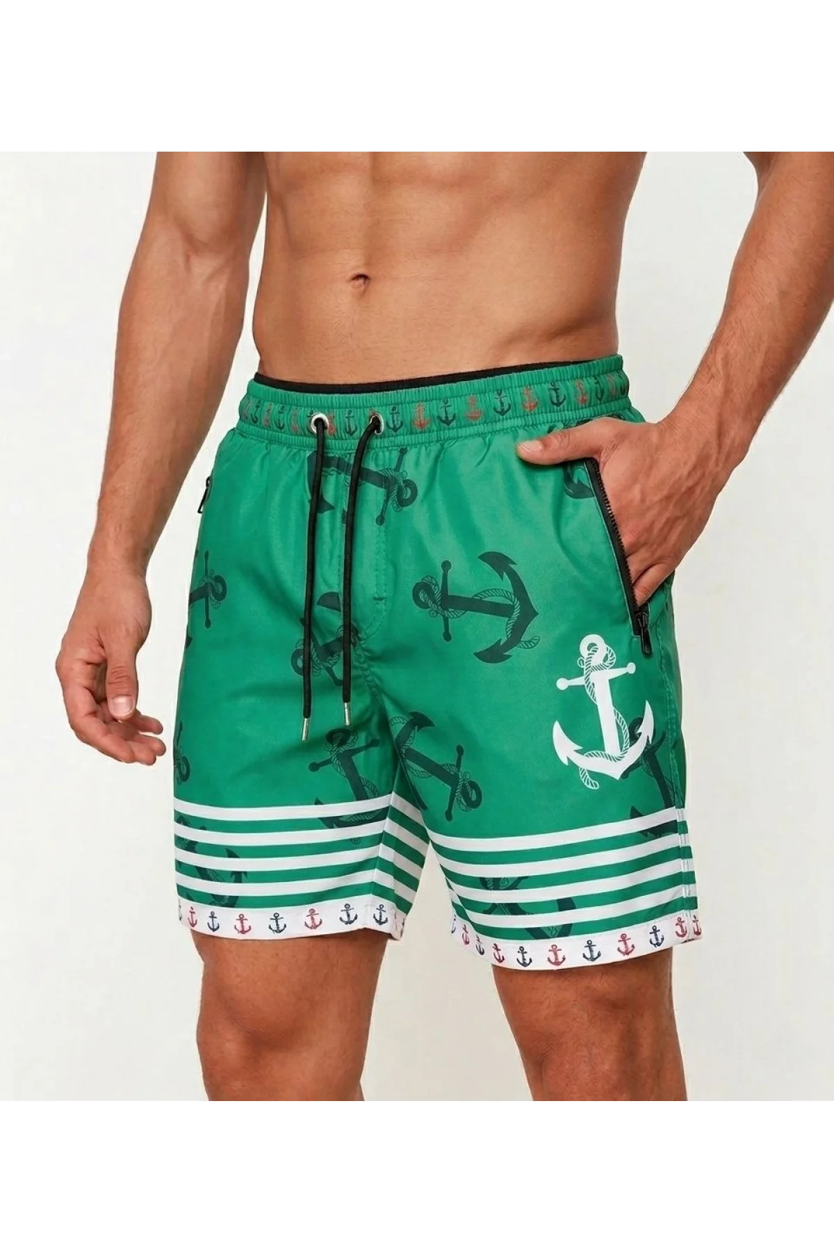 Erkek Deniz Şortu Fermuarlı Cepli File Astarlı Hızlı Kuruyan Premium - Su Yeşili