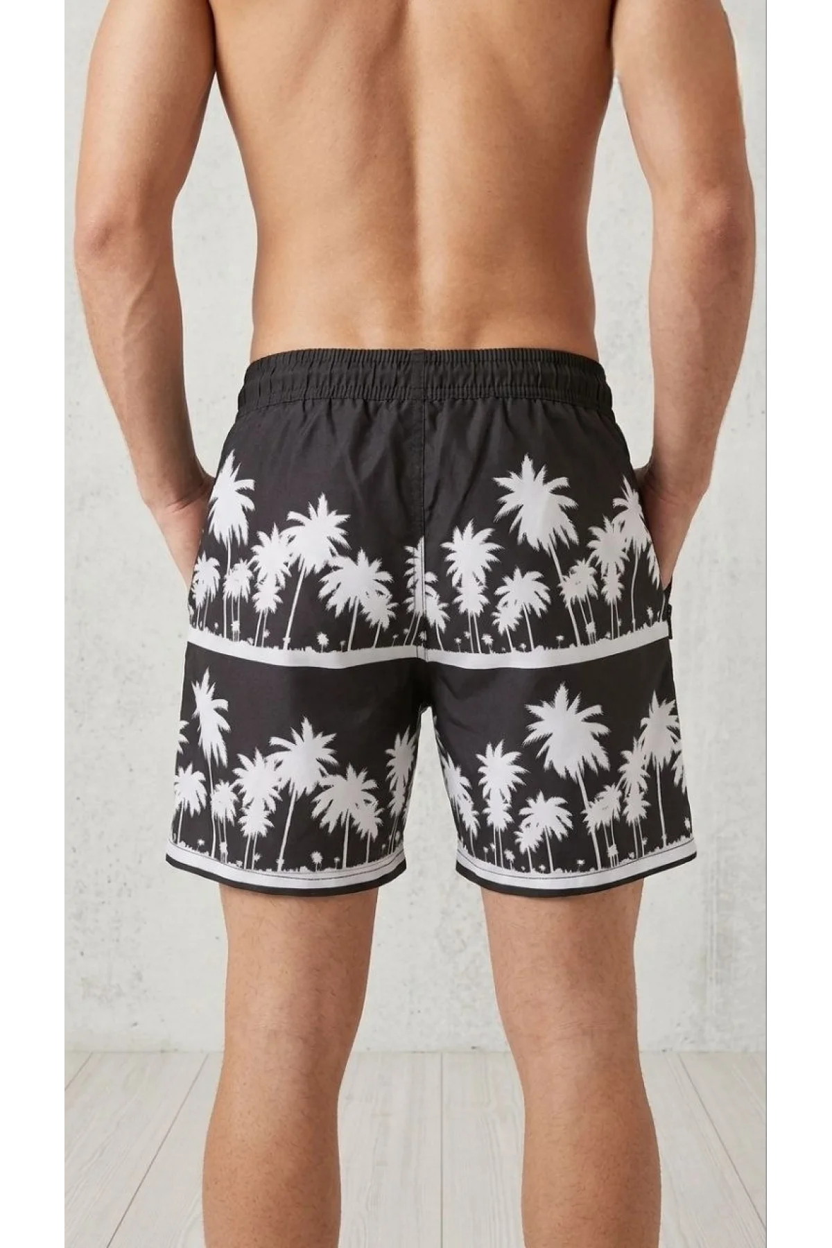 Erkek Deniz Şortu Fermuarlı Cepli File Astarlı Hızlı Kuruyan Premium - Siyah