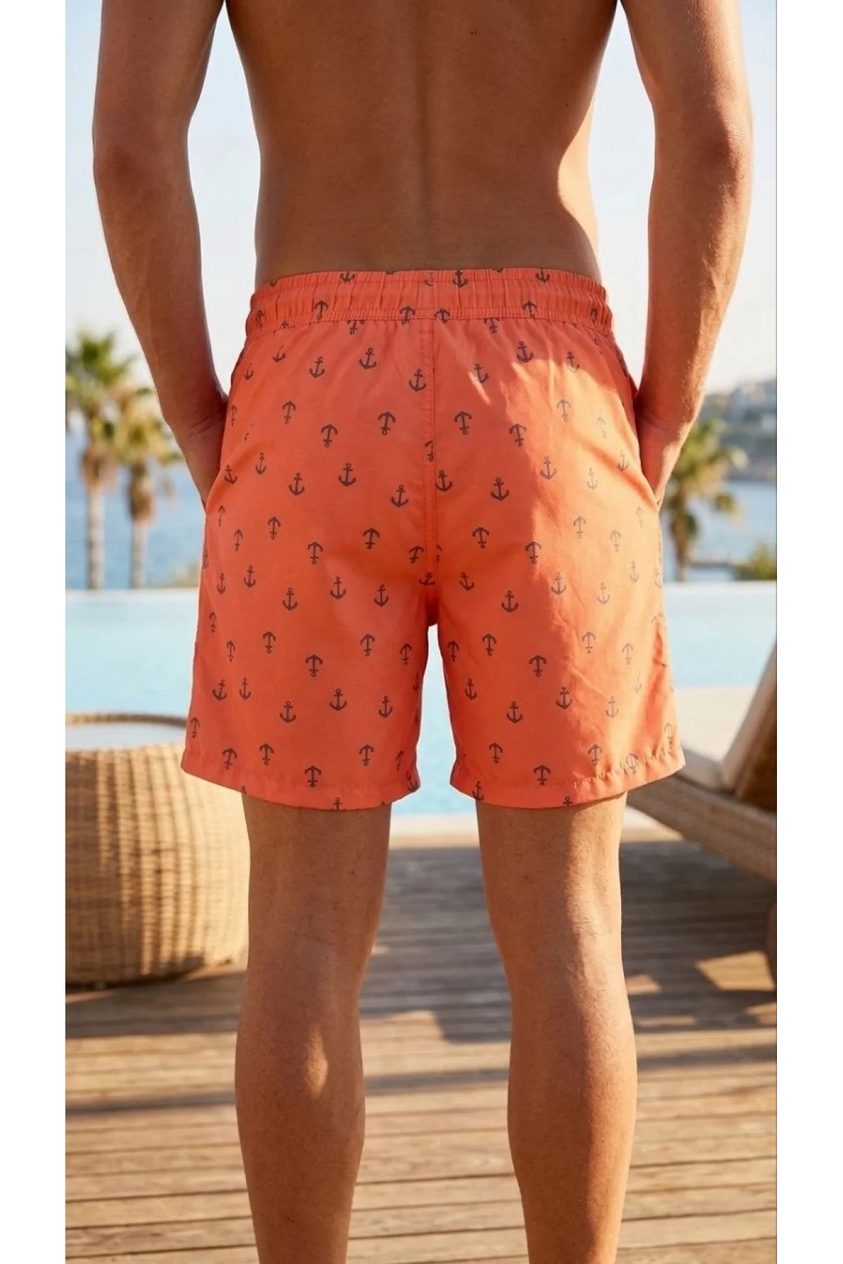 Erkek Deniz Şortu Fermuarlı Cepli File Astarlı Hızlı Kuruyan Premium - Turuncu