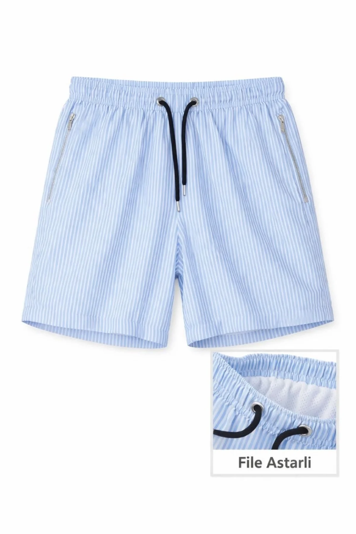 Kadın Deniz Şortu Fermuarlı Cepli File Astarlı Hızlı Kuruyan Premium - Bebek Mavisi