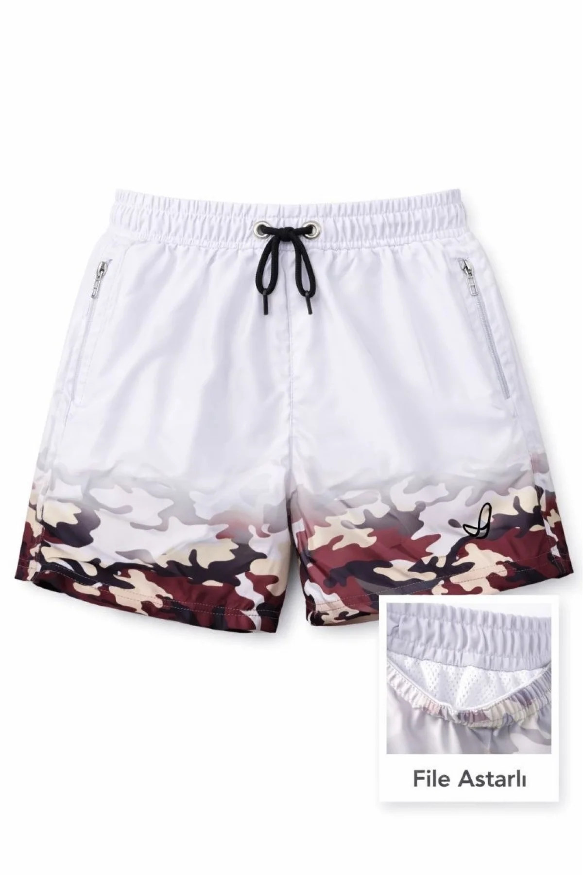 Kadın Deniz Şortu Fermuarlı Cepli File Astarlı Hızlı Kuruyan Premium - Beyaz
