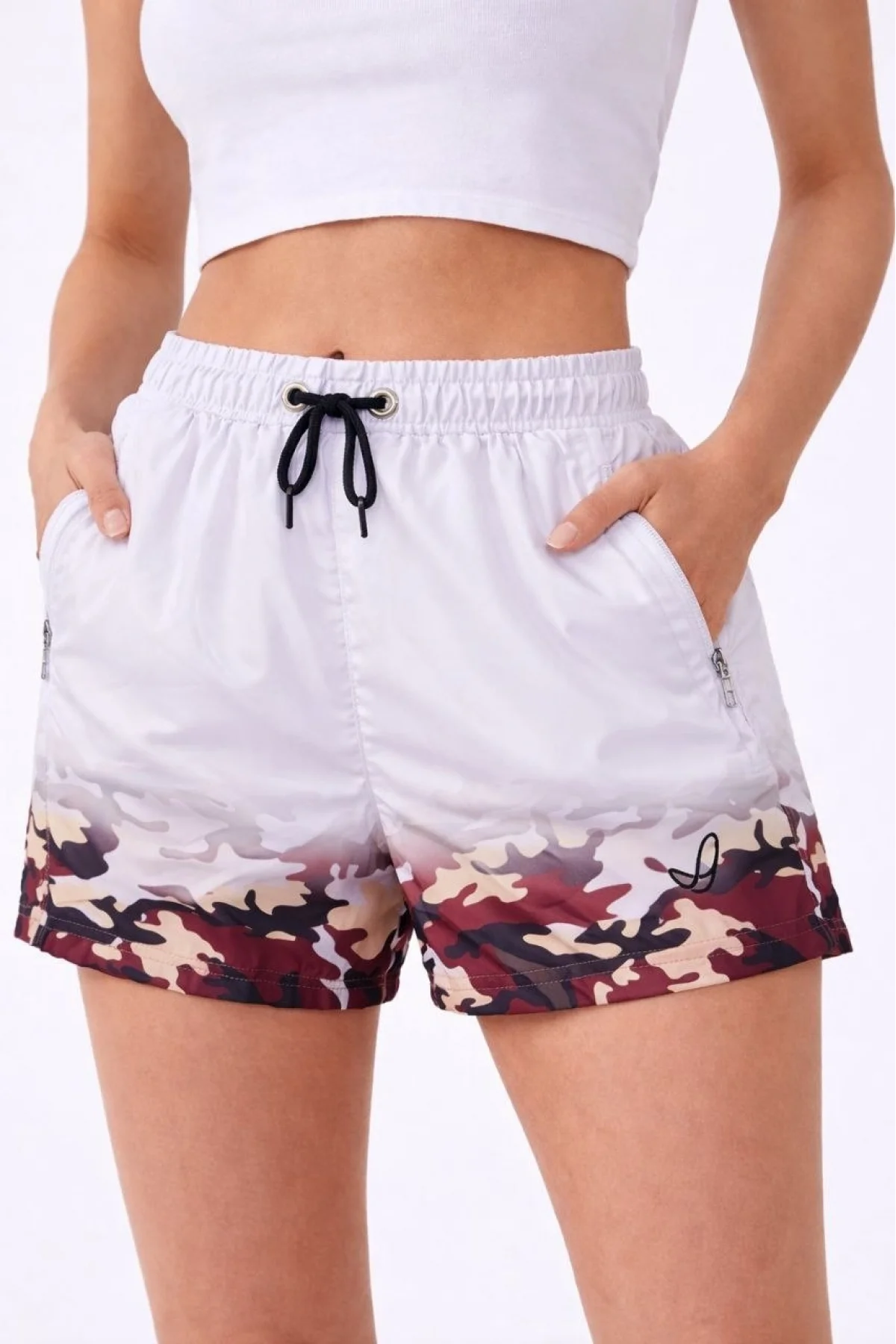 Kadın Deniz Şortu Fermuarlı Cepli File Astarlı Hızlı Kuruyan Premium - Beyaz