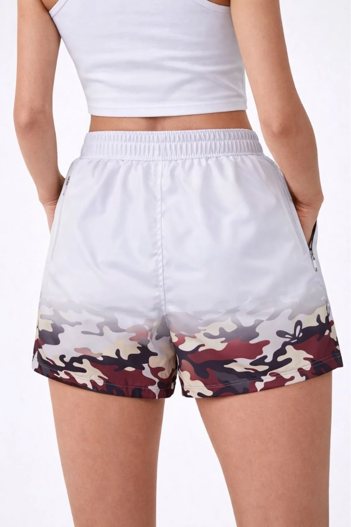 Kadın Deniz Şortu Fermuarlı Cepli File Astarlı Hızlı Kuruyan Premium - Beyaz