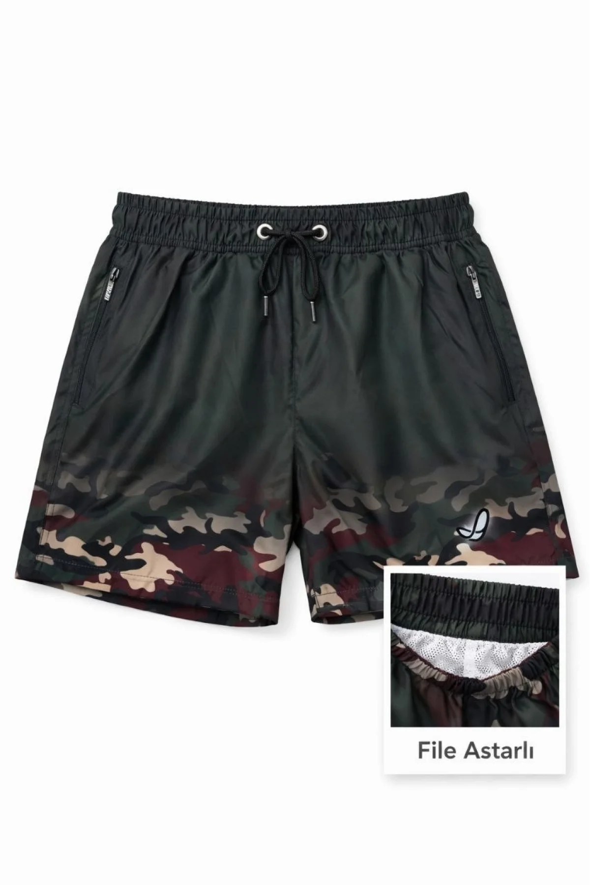 Kadın Deniz Şortu Fermuarlı Cepli File Astarlı Hızlı Kuruyan Premium - Siyah