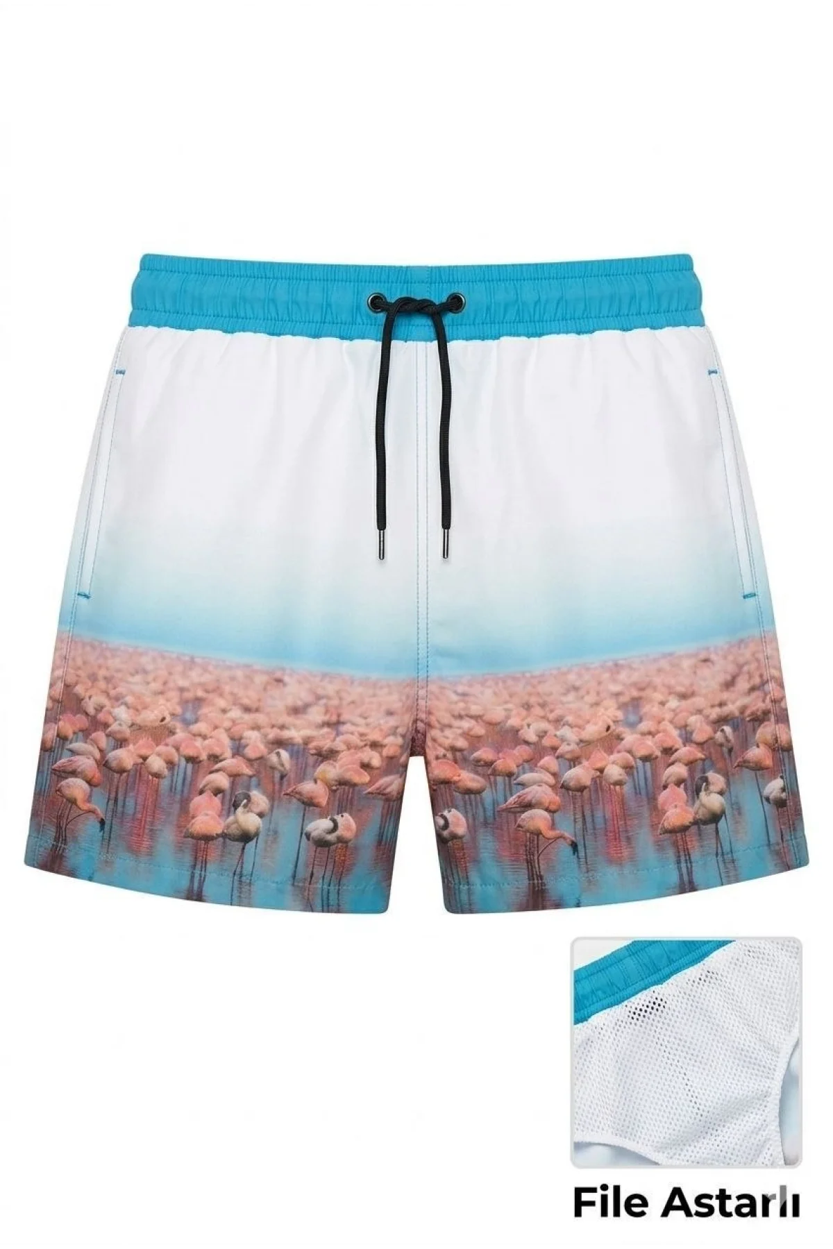 Kadın Deniz Şortu Fermuarlı Cepli File Astarlı Hızlı Kuruyan Premium - Beyaz