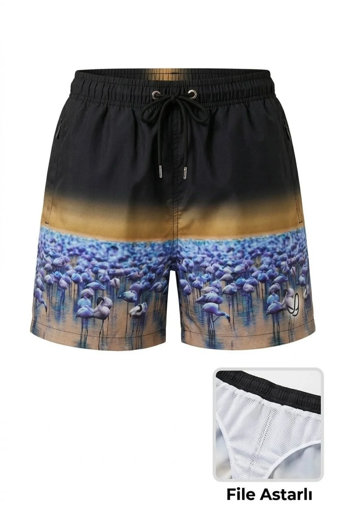 Kadın Deniz Şortu Fermuarlı Cepli File Astarlı Hızlı Kuruyan Premium - Siyah