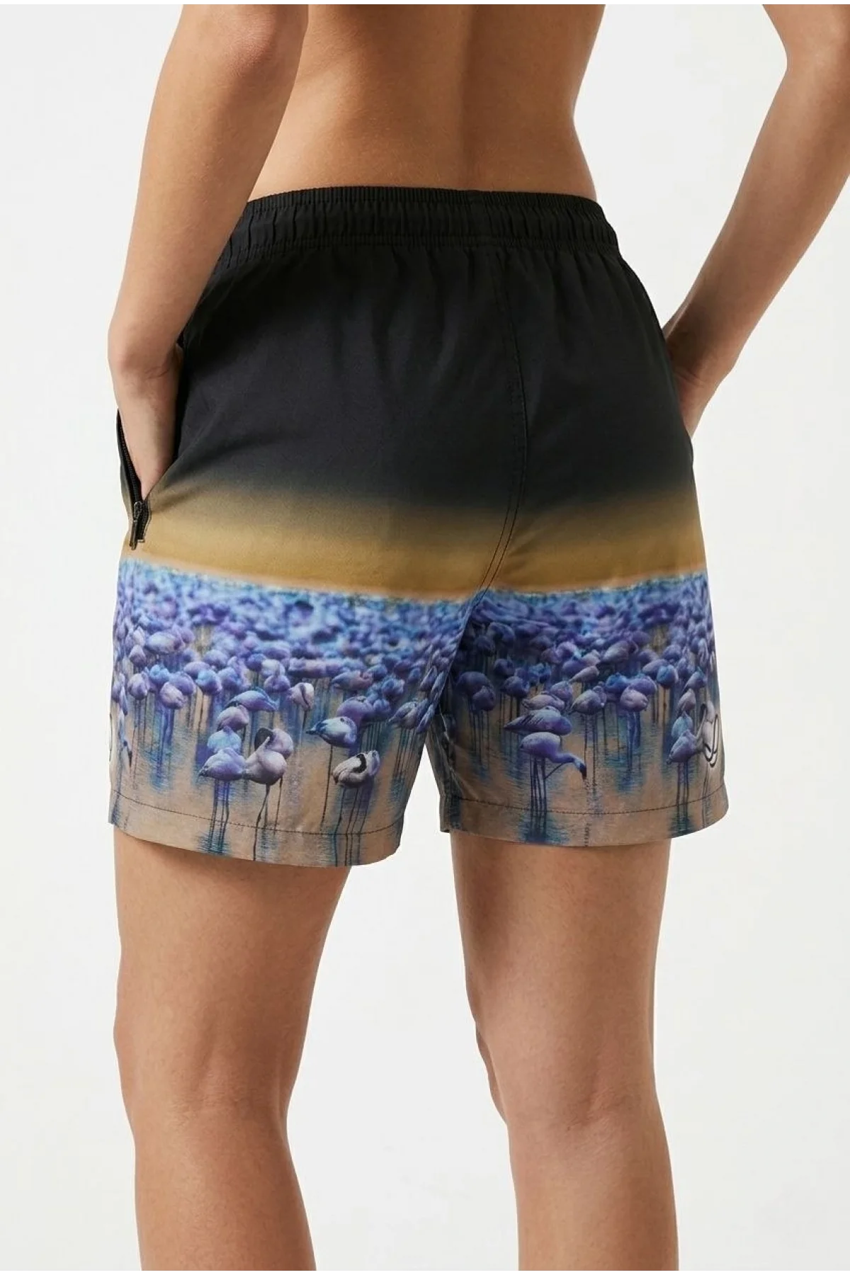 Kadın Deniz Şortu Fermuarlı Cepli File Astarlı Hızlı Kuruyan Premium - Siyah