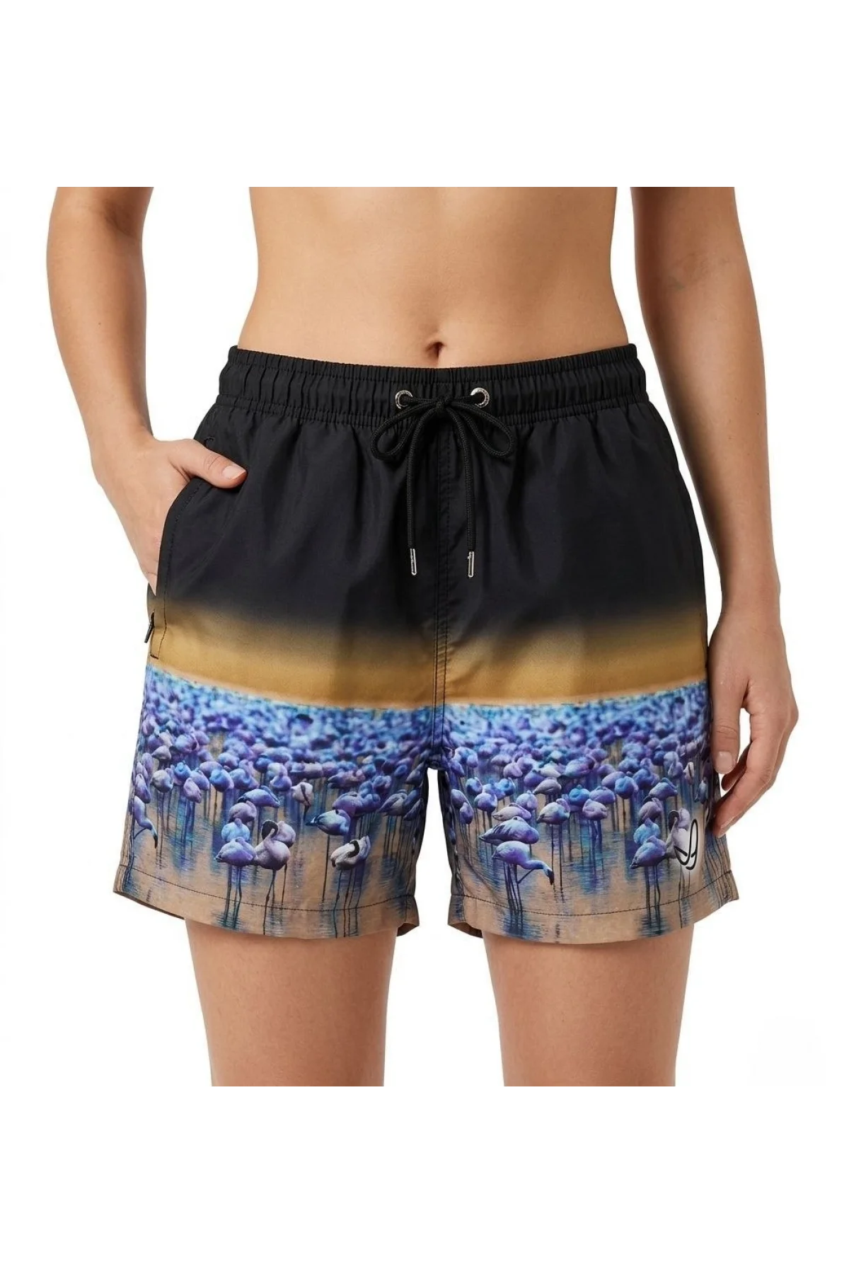 Kadın Deniz Şortu Fermuarlı Cepli File Astarlı Hızlı Kuruyan Premium - Siyah