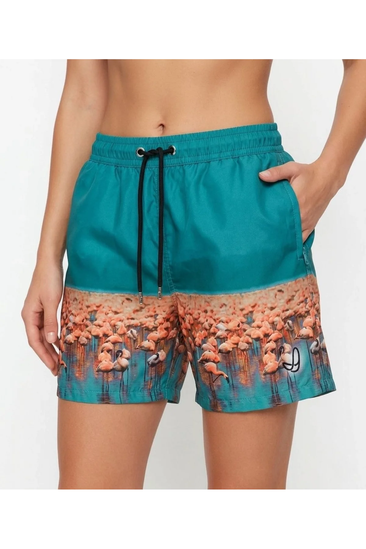 Kadın Deniz Şortu Fermuarlı Cepli File Astarlı Hızlı Kuruyan Premium - Su Yeşili