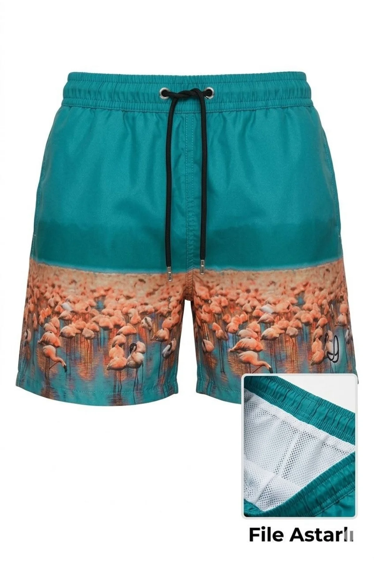 Kadın Deniz Şortu Fermuarlı Cepli File Astarlı Hızlı Kuruyan Premium - Su Yeşili