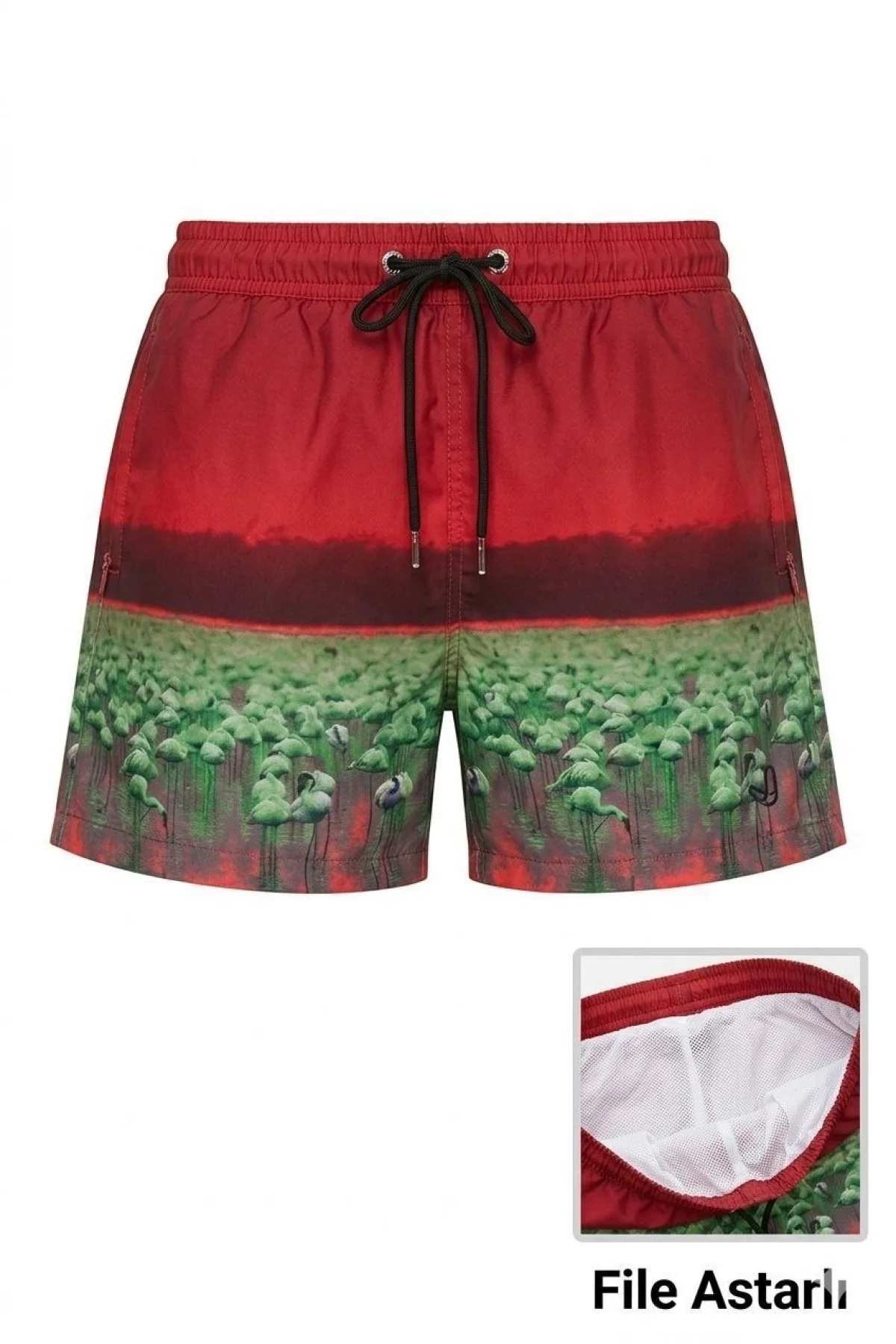 Kadın Deniz Şortu Fermuarlı Cepli File Astarlı Hızlı Kuruyan Premium - Kırmızı