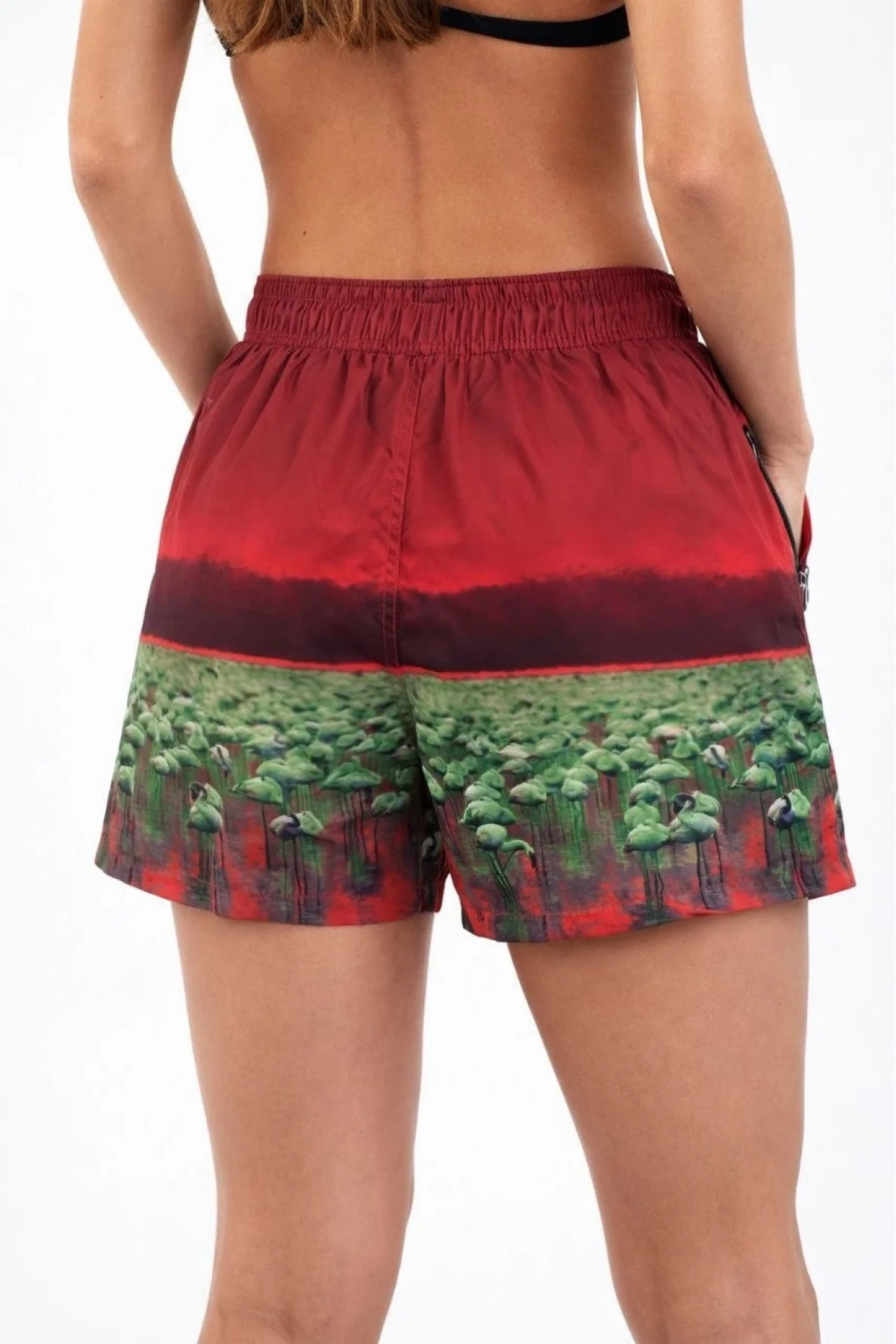 Kadın Deniz Şortu Fermuarlı Cepli File Astarlı Hızlı Kuruyan Premium - Kırmızı