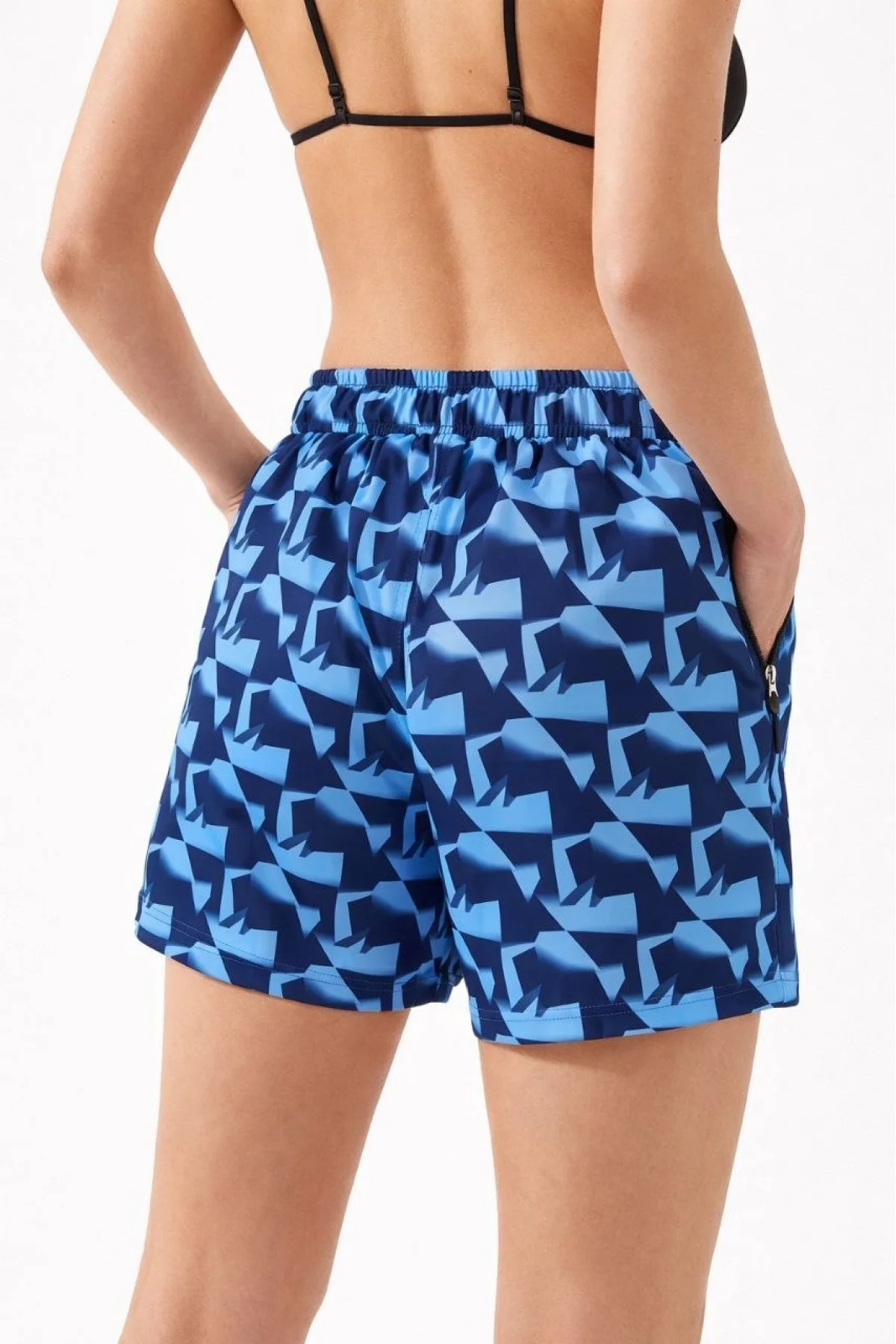 Kadın Deniz Şortu Fermuarlı Cepli File Astarlı Hızlı Kuruyan Premium - Mavi