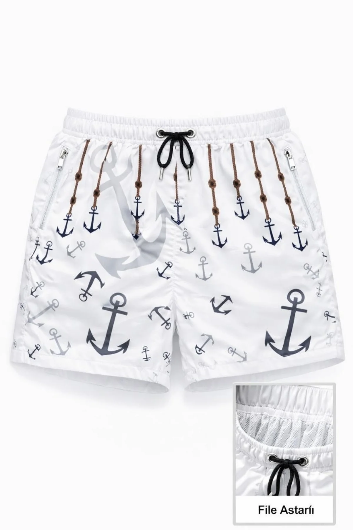 Kadın Deniz Şortu Fermuarlı Cepli File Astarlı Hızlı Kuruyan Premium - Beyaz