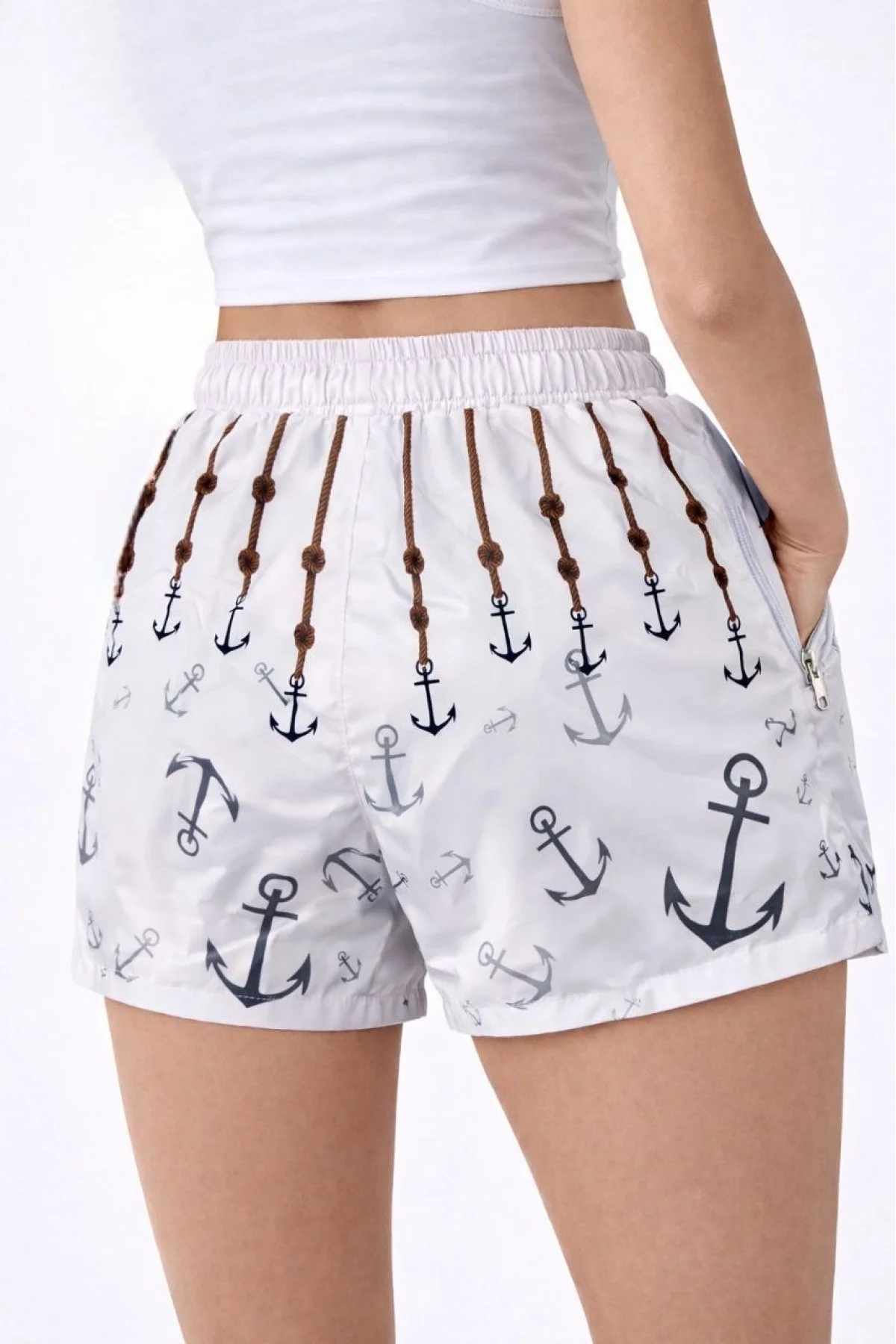 Kadın Deniz Şortu Fermuarlı Cepli File Astarlı Hızlı Kuruyan Premium - Beyaz