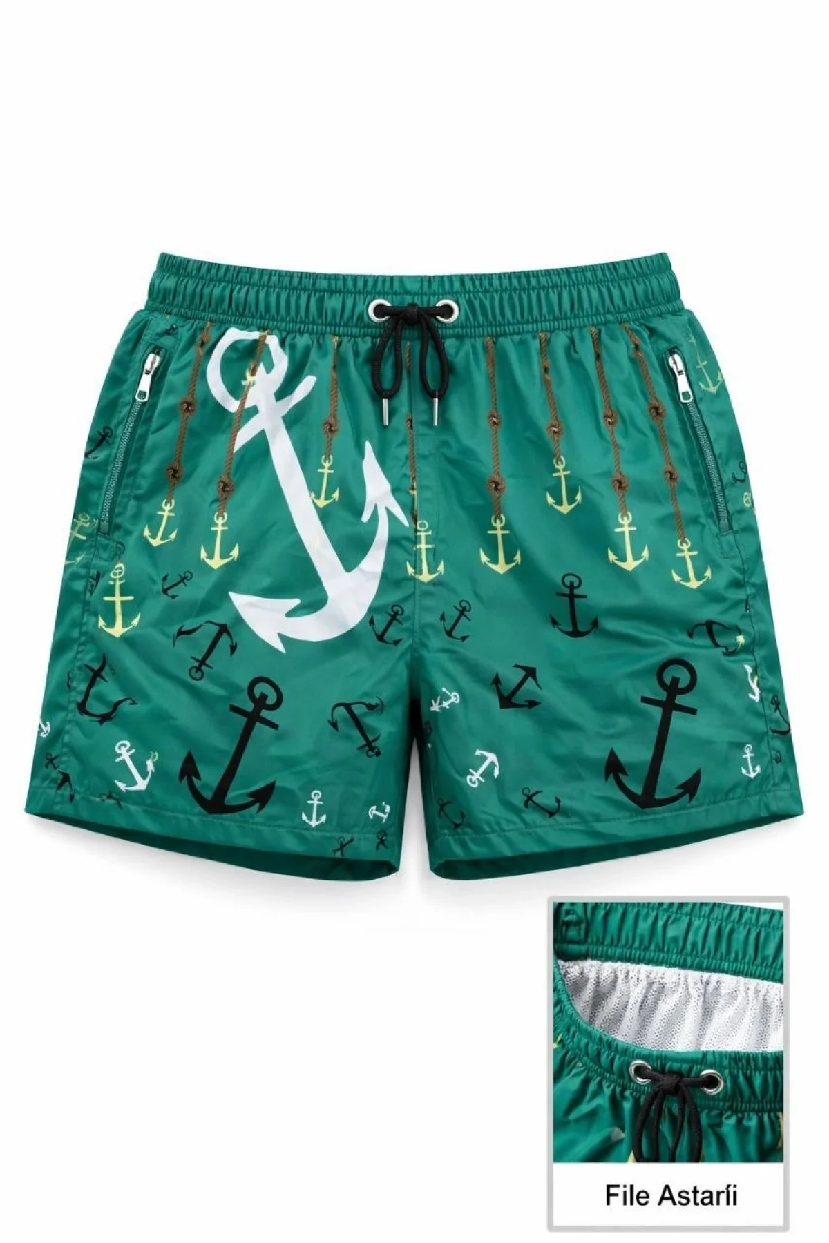 Kadın Deniz Şortu Fermuarlı Cepli File Astarlı Hızlı Kuruyan Premium - Su Yeşili