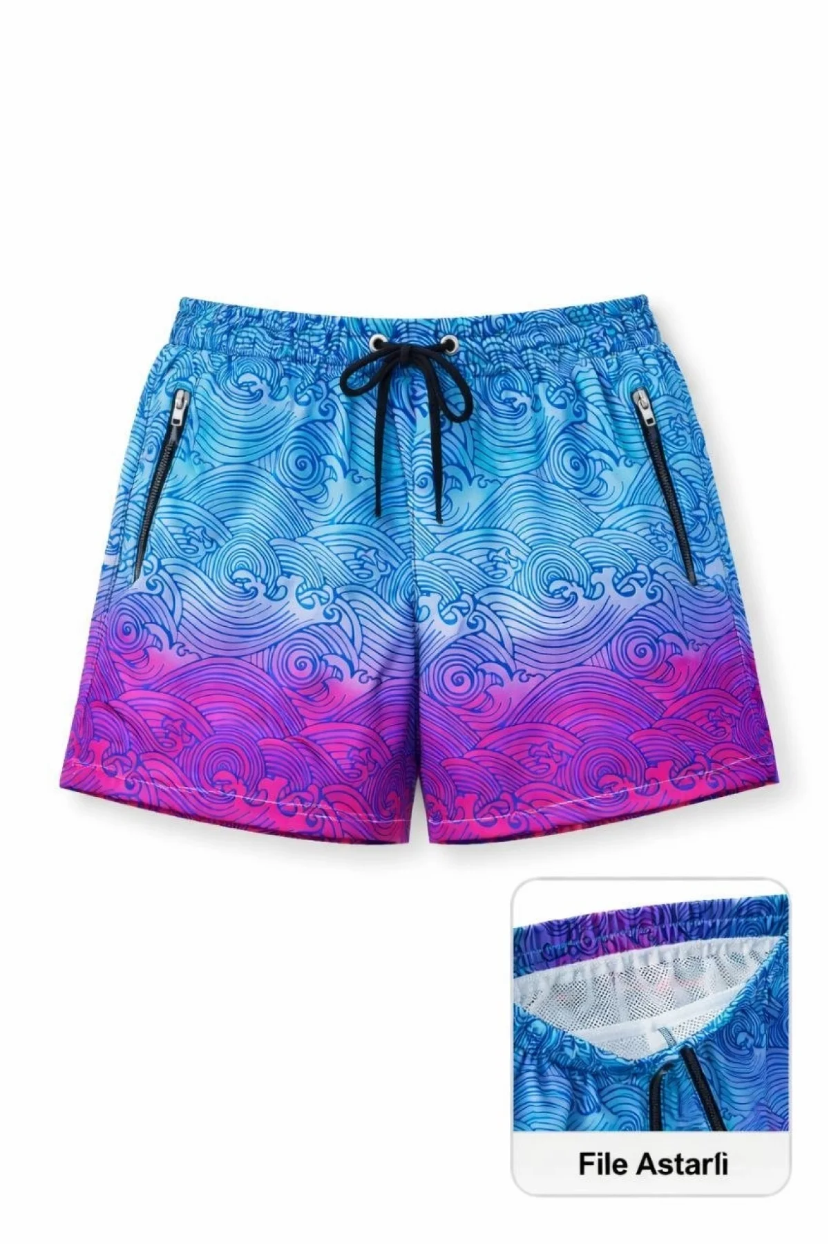 Kadın Deniz Şortu Fermuarlı Cepli File Astarlı Hızlı Kuruyan Premium - Çok Renkli
