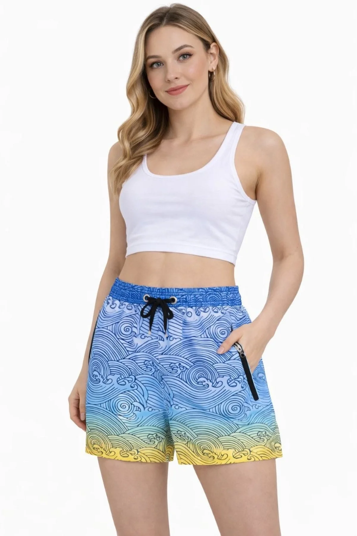 Kadın Deniz Şortu Fermuarlı Cepli File Astarlı Hızlı Kuruyan Premium - Çok Renkli