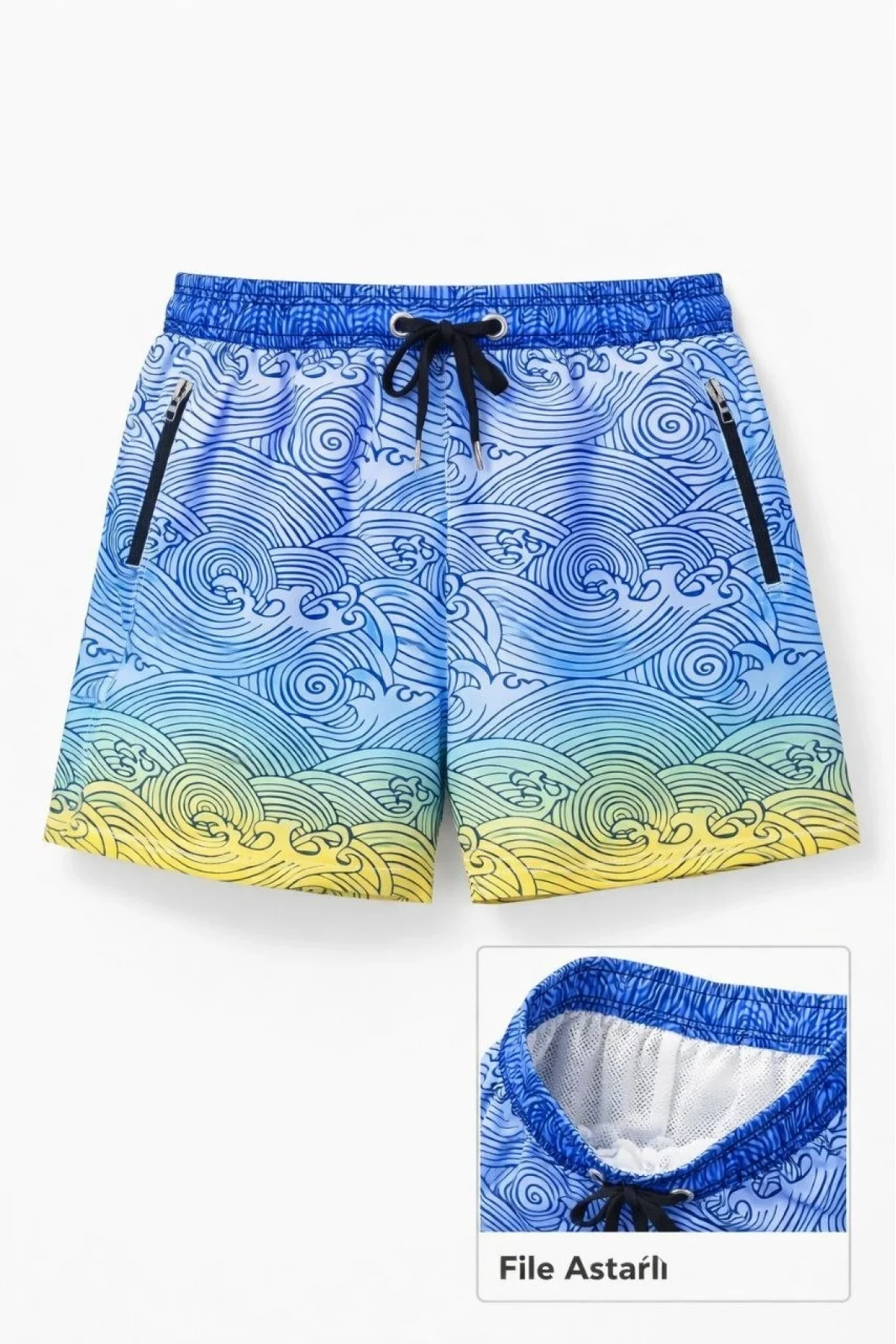 Kadın Deniz Şortu Fermuarlı Cepli File Astarlı Hızlı Kuruyan Premium - Çok Renkli