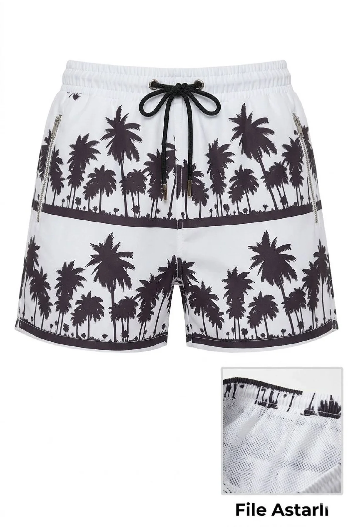 Kadın Deniz Şortu Fermuarlı Cepli File Astarlı Hızlı Kuruyan Premium - Beyaz