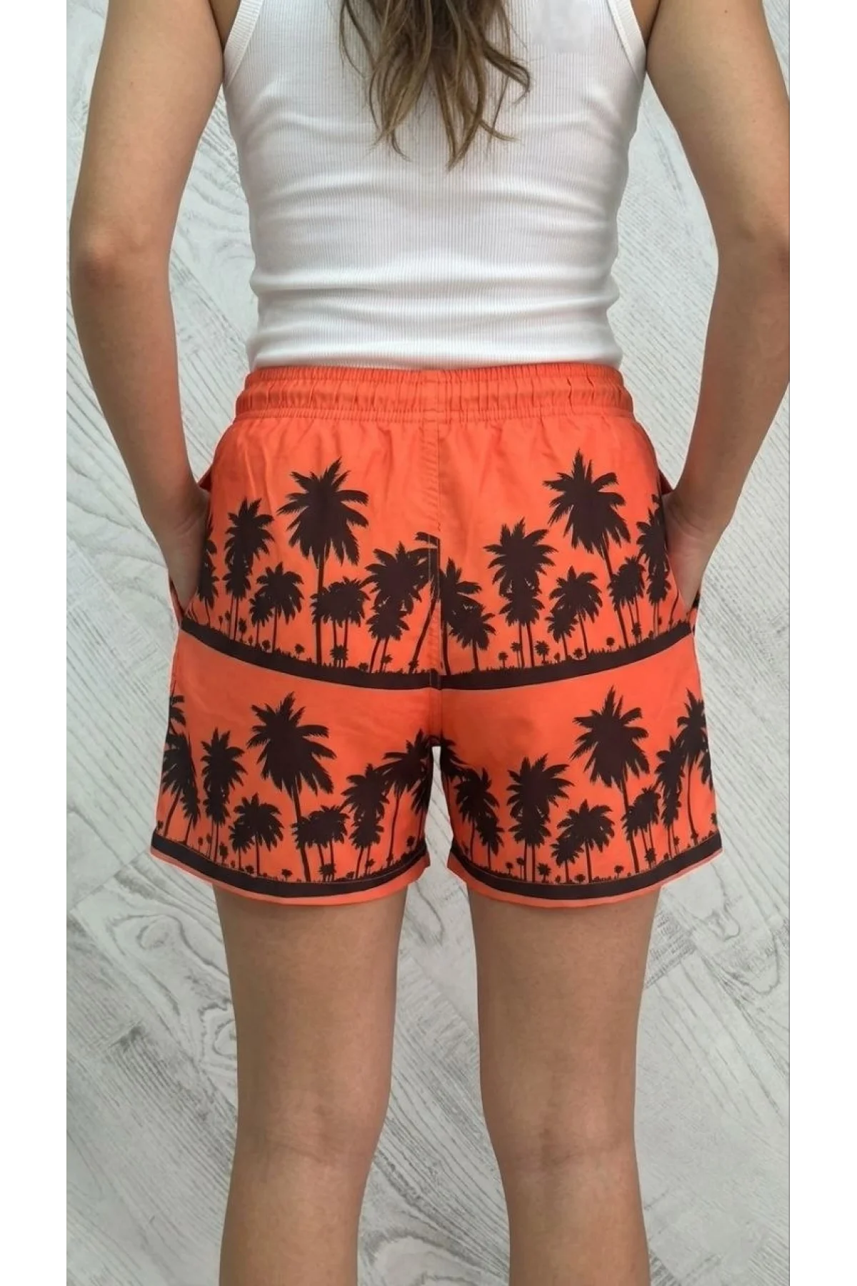 Kadın Deniz Şortu Fermuarlı Cepli File Astarlı Hızlı Kuruyan Premium - Turuncu
