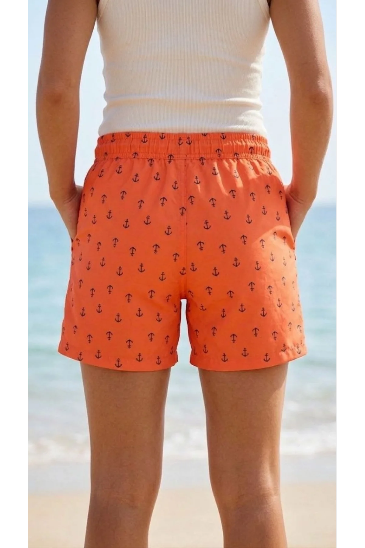 Kadın Deniz Şortu Fermuarlı Cepli File Astarlı Hızlı Kuruyan Premium - Turuncu