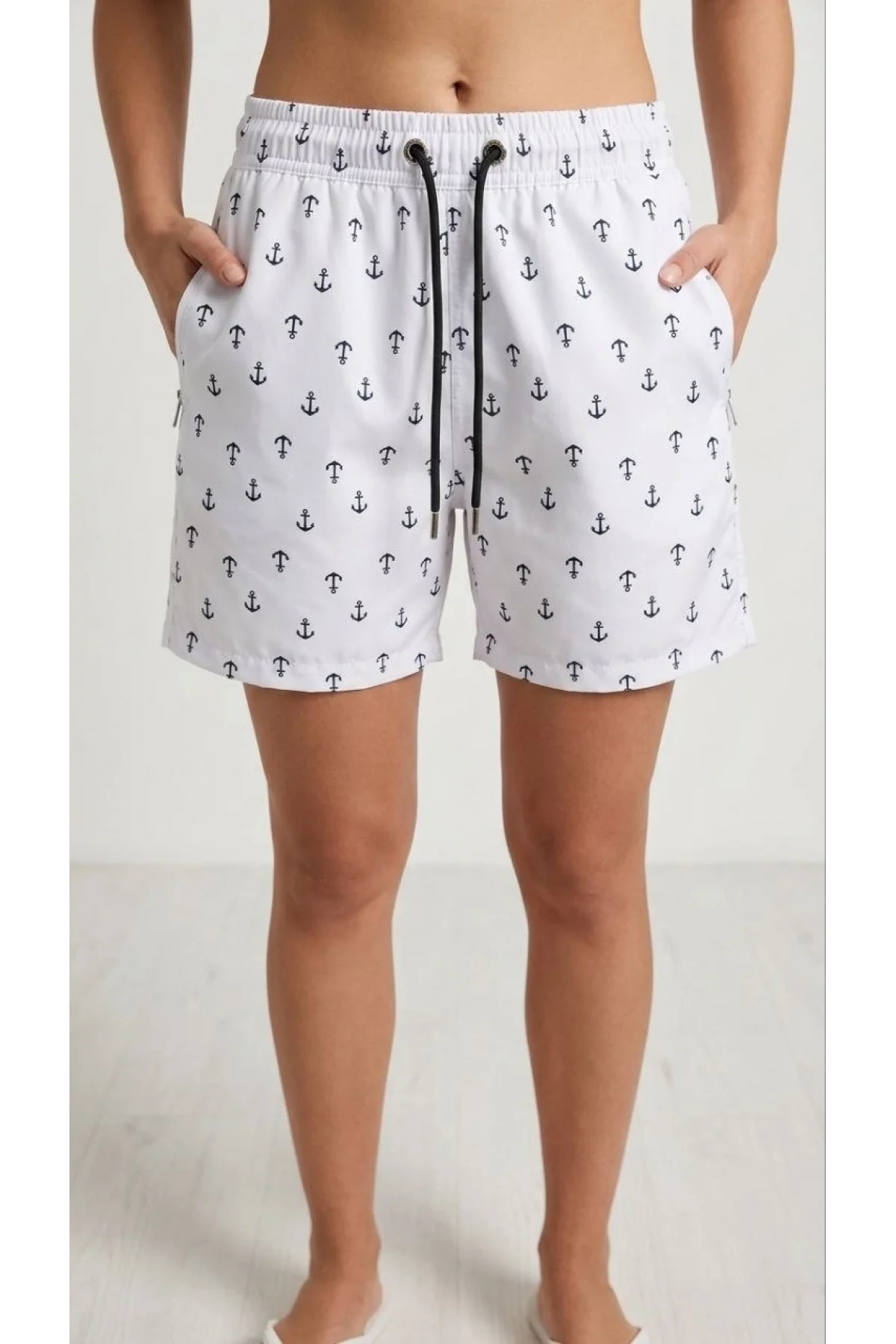 Kadın Deniz Şortu Fermuarlı Cepli File Astarlı Hızlı Kuruyan Premium - Beyaz