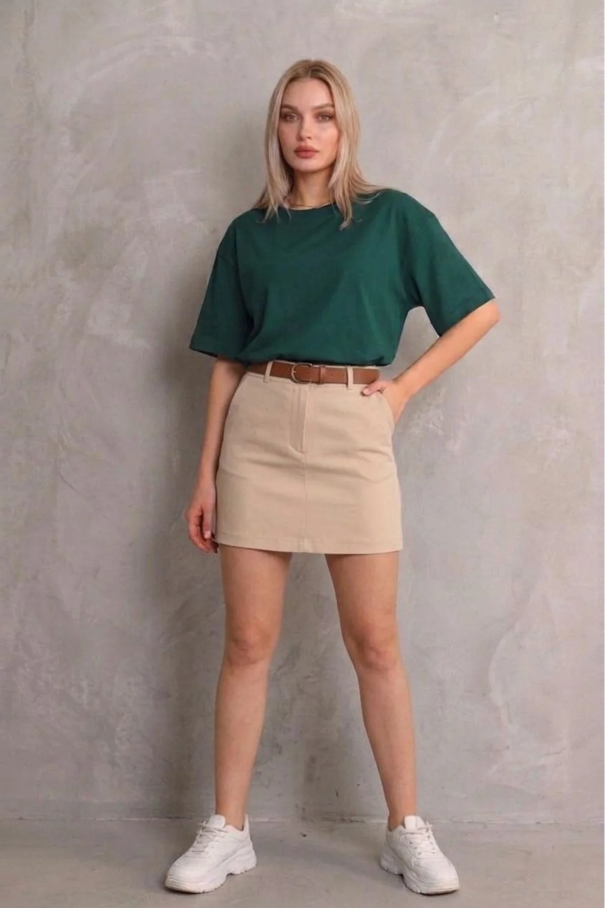 Kadın Regular Fit Tişört Bisiklet Yaka Yazlık Kısa Kol Basıc T-Shirt - Yeşil