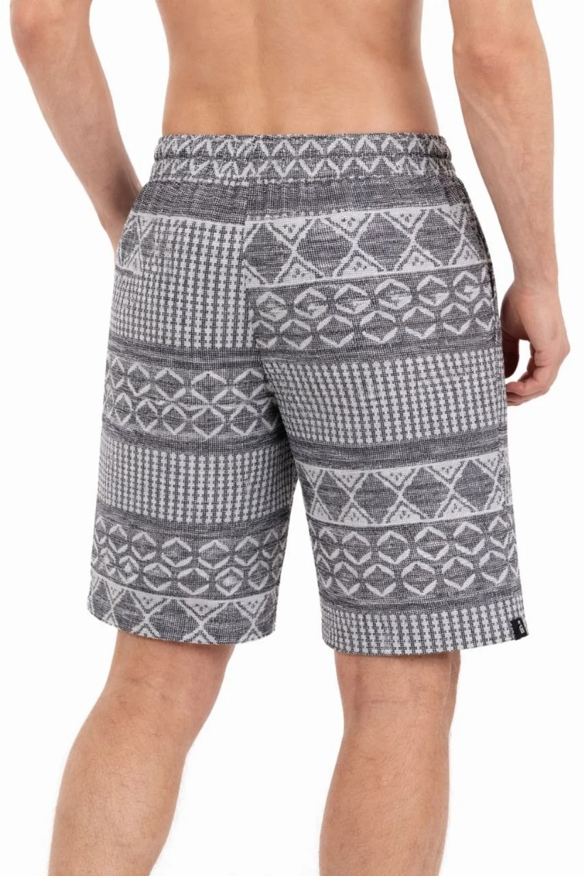 Erkek Etnik Desenli Dokuma Şort Lastikli Bel Bağcıklı Cepli Yazlık - Gri