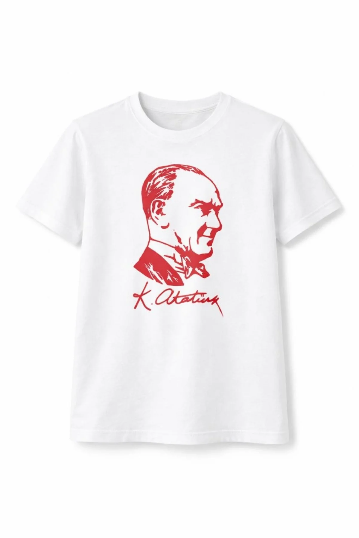 Erkek Çocuk Atatürk Baskılı Tişört Kısa Kollu Bisiklet Yaka T-Shirt - Beyaz