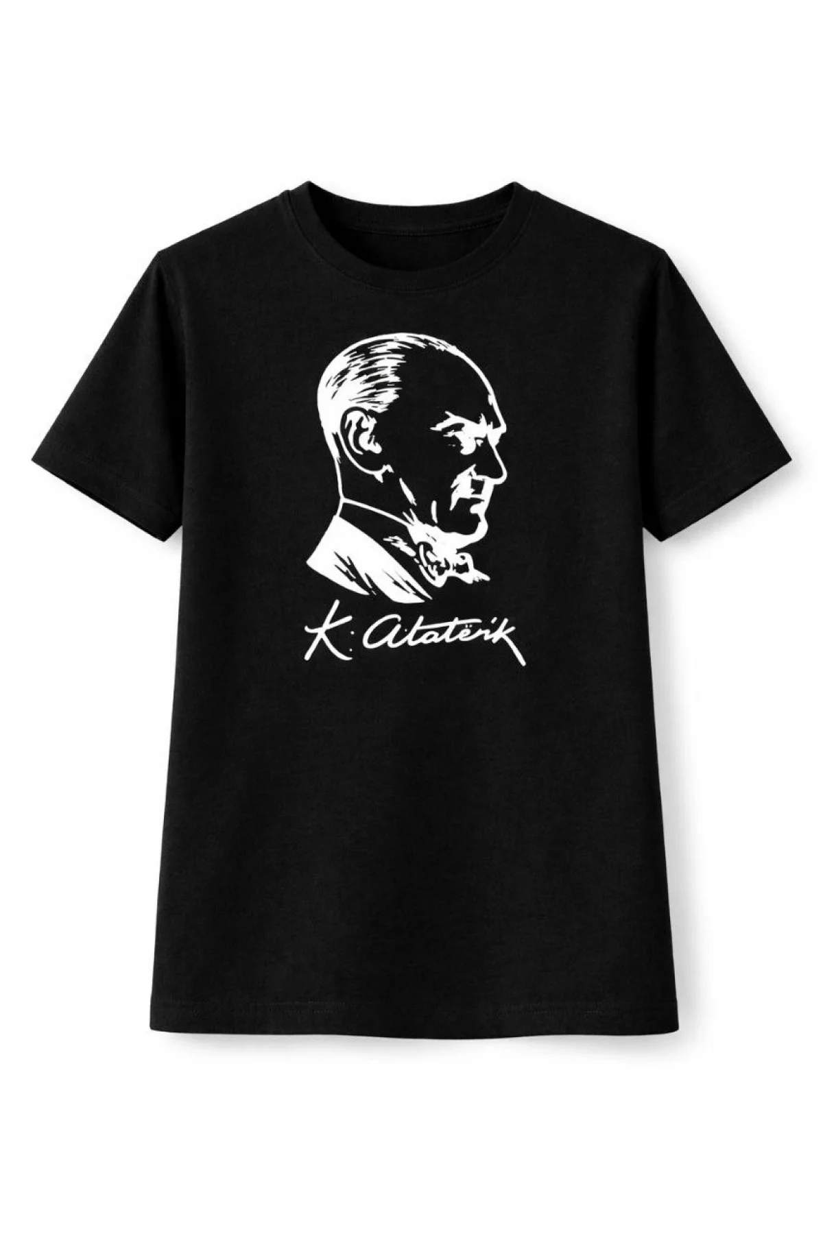 Erkek Çocuk Atatürk Baskılı Tişört Kısa Kollu Bisiklet Yaka T-Shirt - Siyah