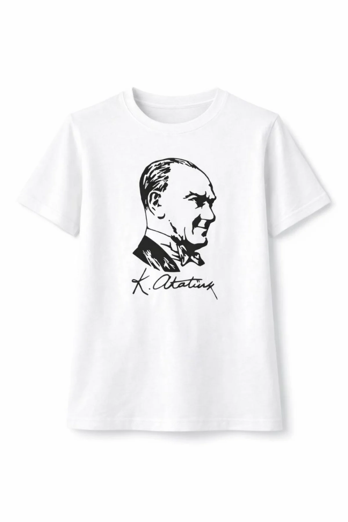 Erkek Çocuk Atatürk Baskılı Tişört Kısa Kollu Bisiklet Yaka T-Shirt - Beyaz