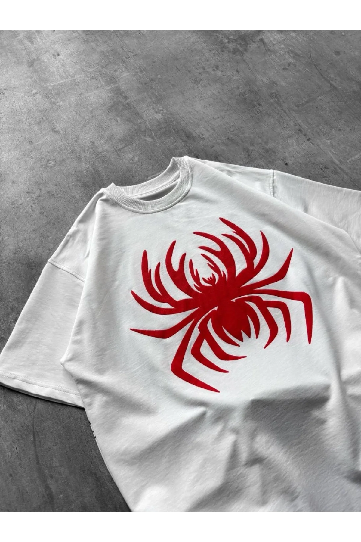 Erkek Örümcek Baskılı Tişört Kısa Kollu Bisiklet Yaka T-Shirt - Beyaz