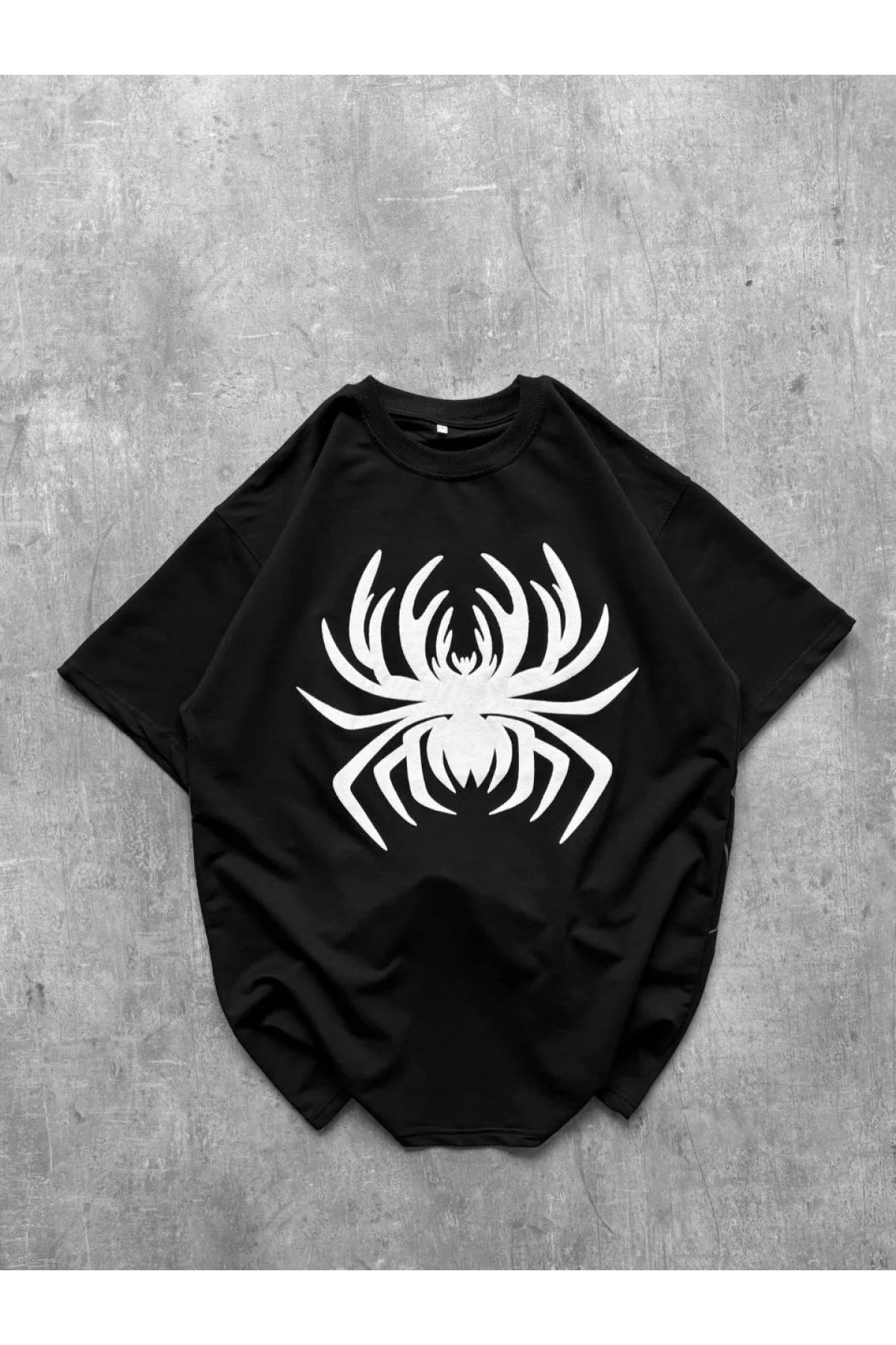 Erkek Örümcek Baskılı Tişört Kısa Kollu Bisiklet Yaka T-Shirt - Siyah