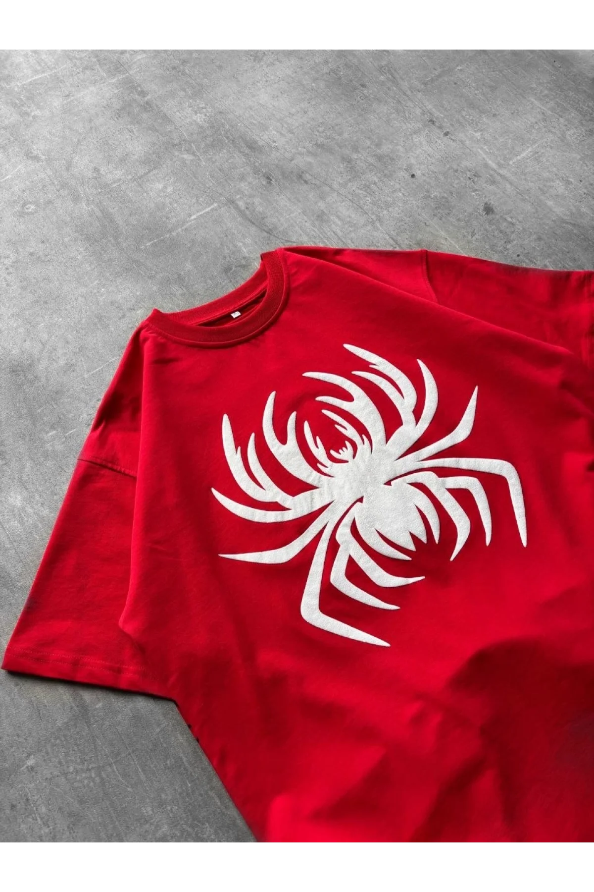 Erkek Örümcek Baskılı Tişört Kısa Kollu Bisiklet Yaka T-Shirt - Kırmızı