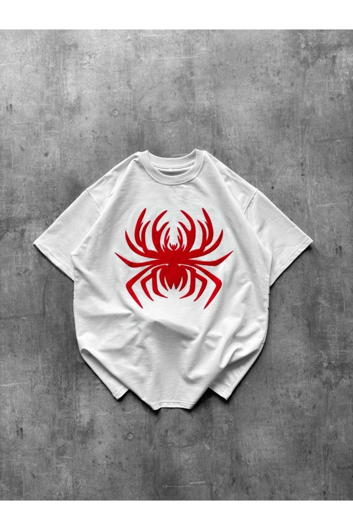 Kadın Örümcek Baskılı Tişört Kısa Kollu Bisiklet Yaka T-Shirt - Beyaz