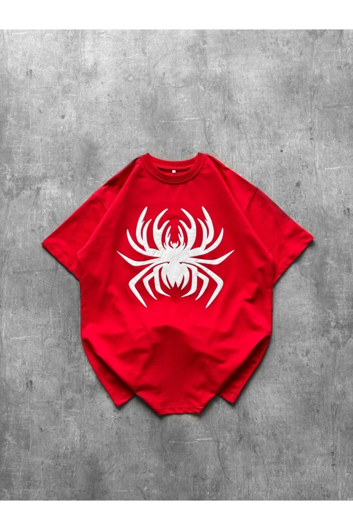 Kadın Örümcek Baskılı Tişört Kısa Kollu Bisiklet Yaka T-Shirt - Kırmızı