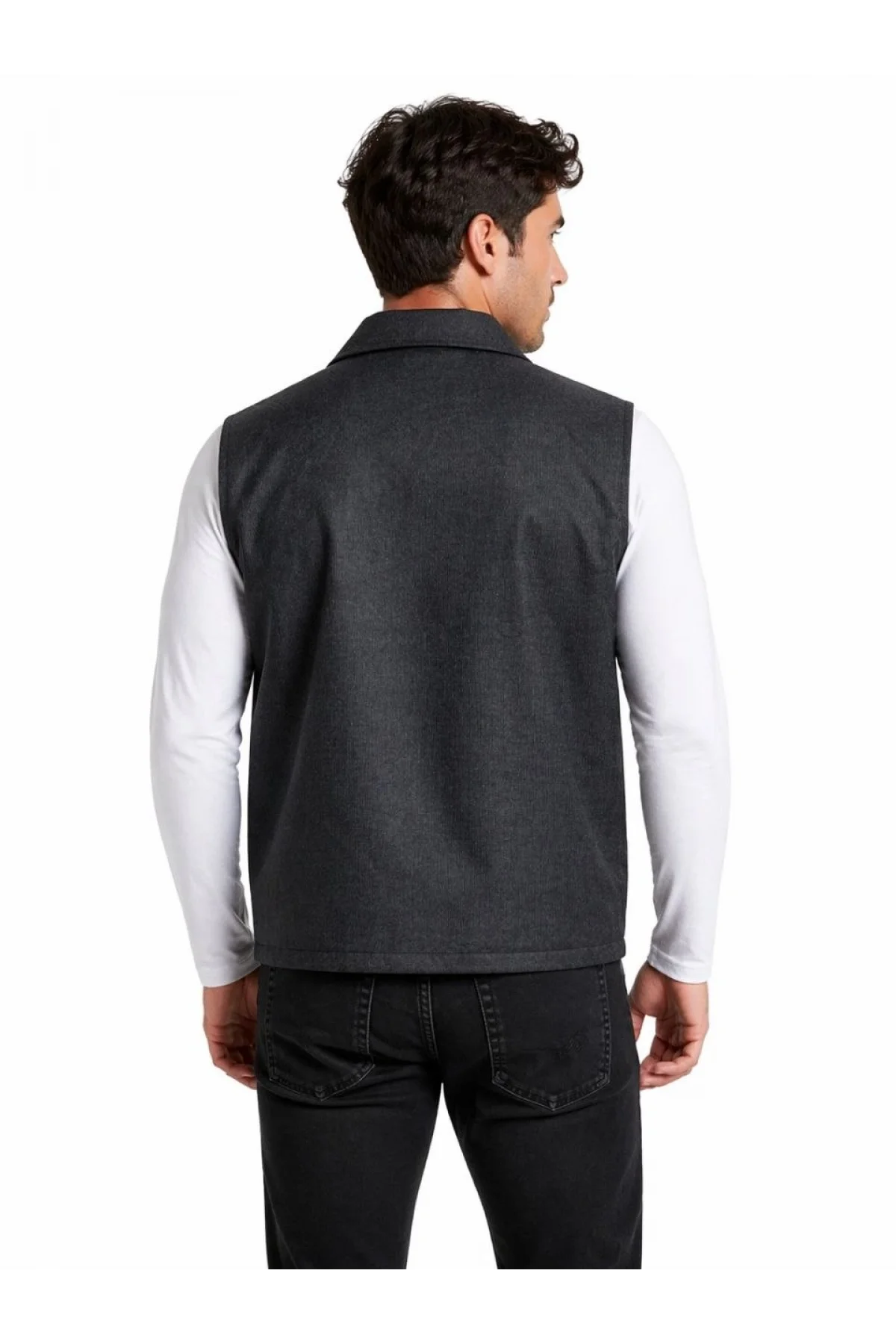 Erkek Fermuarlı Yelek 4 Cepli (İç Cepli) İç Astarlı Günlük Rahat Kalıp - Antrasit
