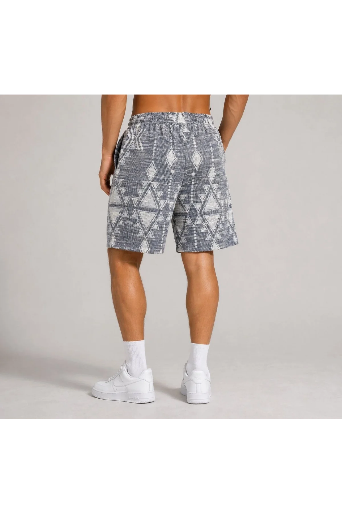 Erkek Desenli Dokuma Yazlık Şort Lastikli Bel Bağcıklı Rahat Kesim - Gri