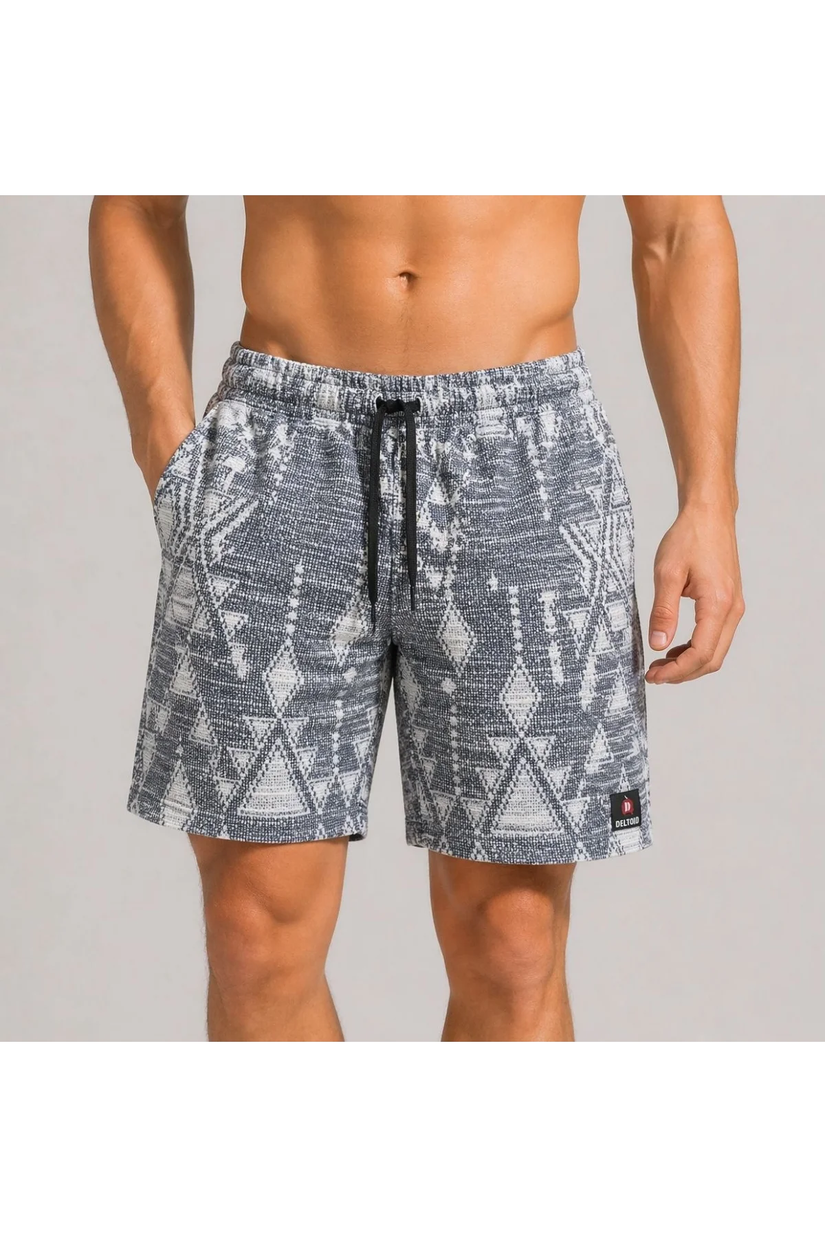 Erkek Desenli Dokuma Yazlık Şort Lastikli Bel Bağcıklı Rahat Kesim - Gri