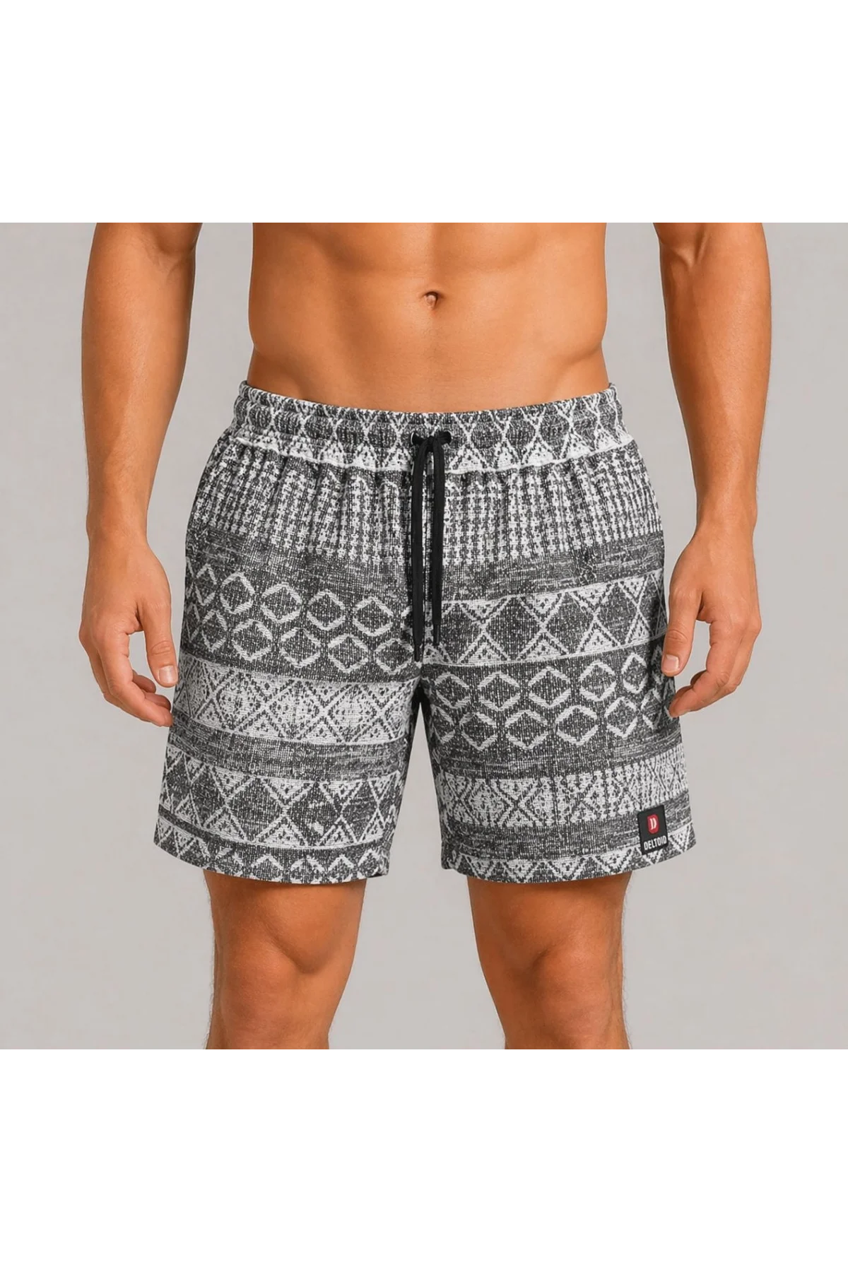 Erkek Dokuma Etnik Desenli Şort Lastikli Bel Bağcıklı Cepli Yazlık Rahat - Gri