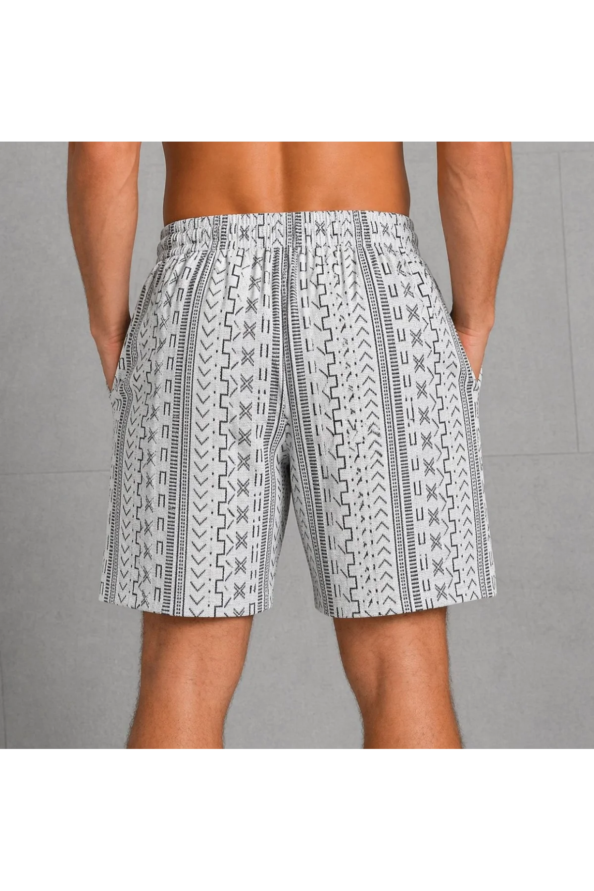 Erkek Etnik Desenli Dokuma Şort Lastikli Bağcıklı Bel Cepli Yazlık Rahat - Gri