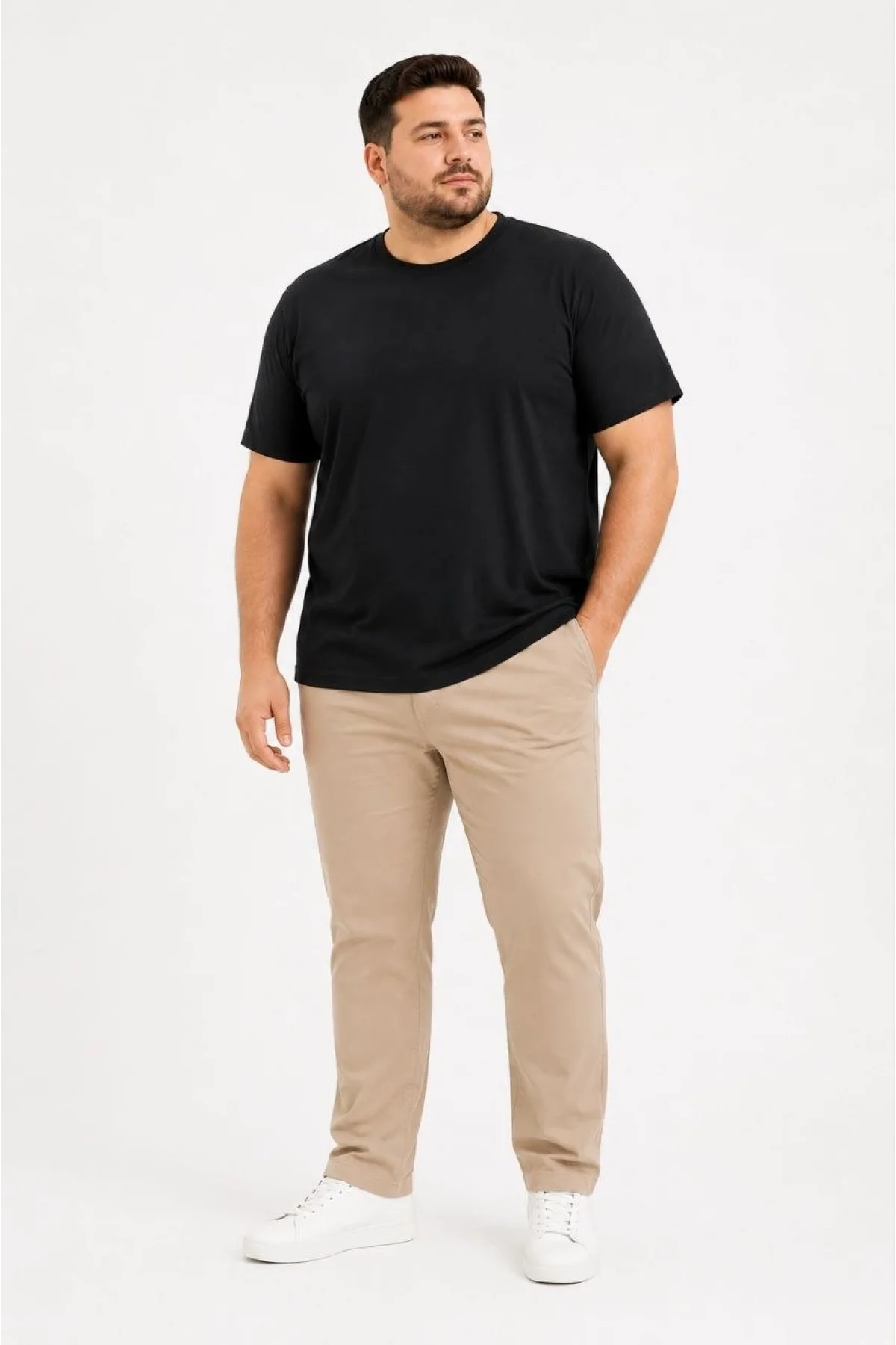 Erkek Battal Big Size Basic Tişört Bisiklet Yaka Rahat Kalıp T-Shirt - Siyah